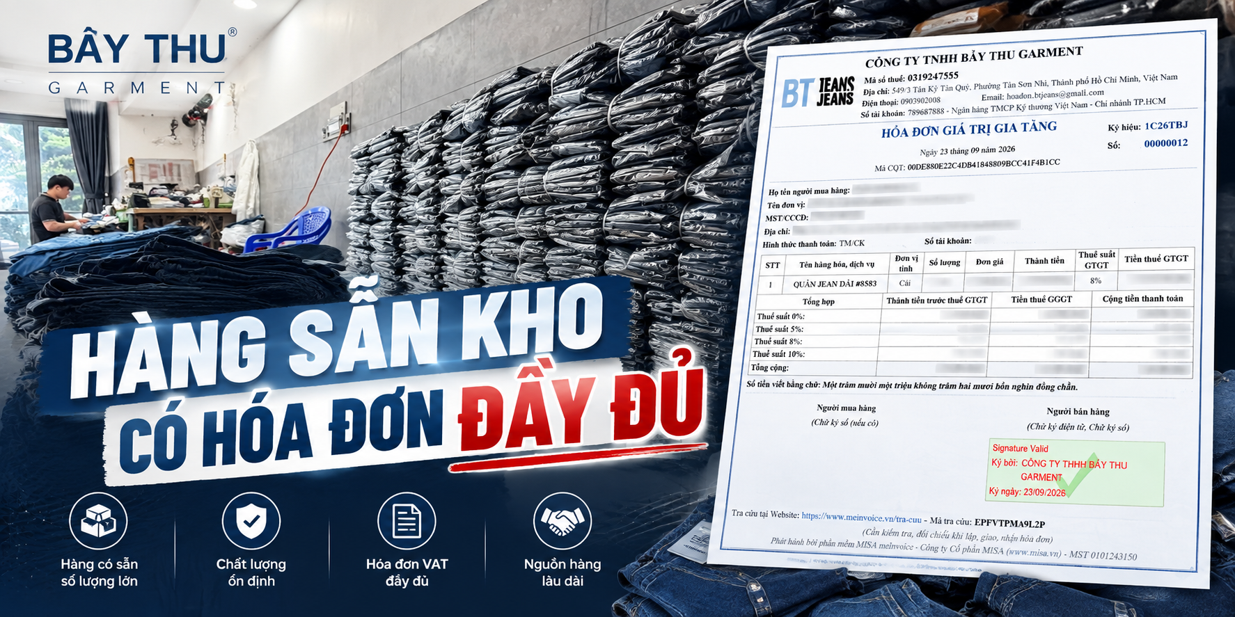Xưởng sỉ quần jean có hóa đơn vat cho chủ shop - 1