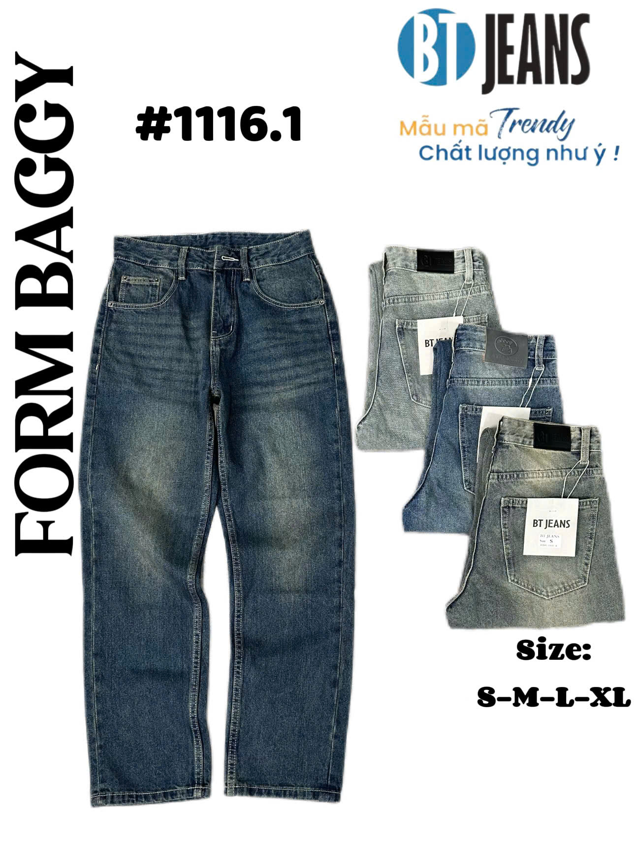 Quần jean nam cotton suông không giãn Ms 1116.1