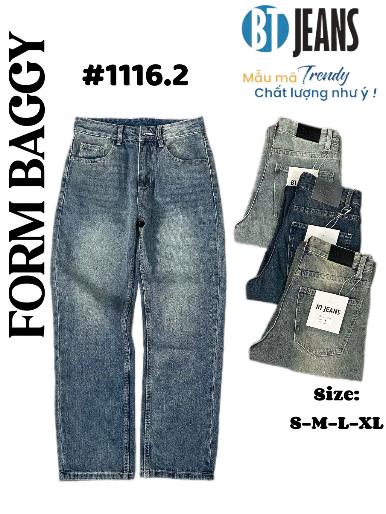 Quần jean nam cotton suông không giãn Ms 1116.2
