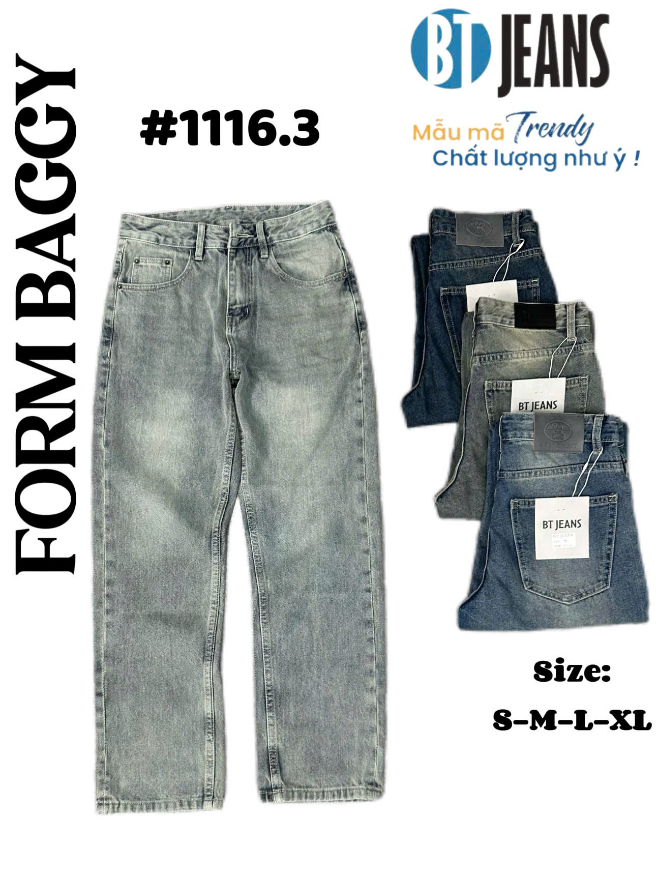 Quần jean nam cotton suông không giãn Ms 1116.3