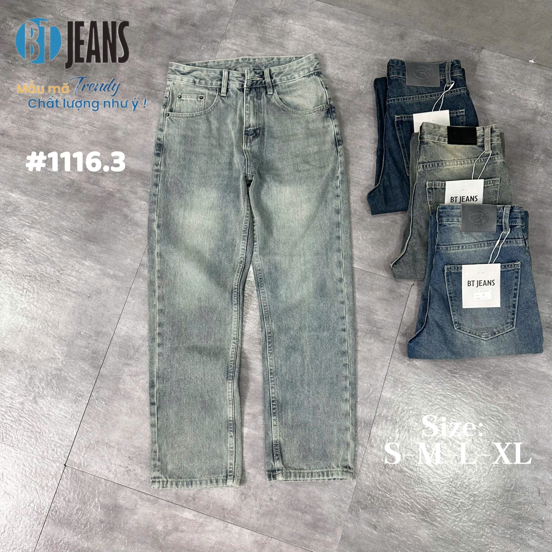 Quần jean nam cotton suông không giãn Ms 1116.3