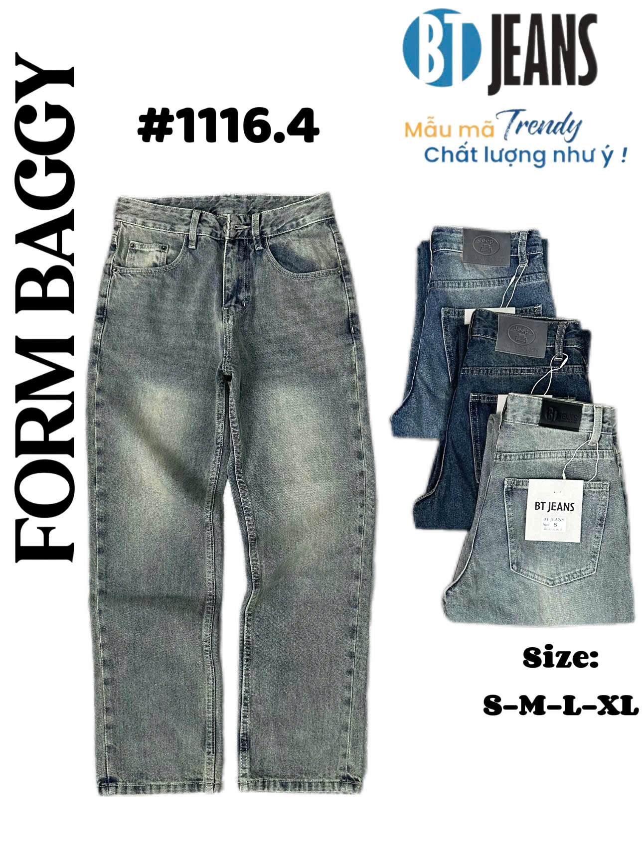 Quần jean nam cotton suông không giãn Ms 1116.4