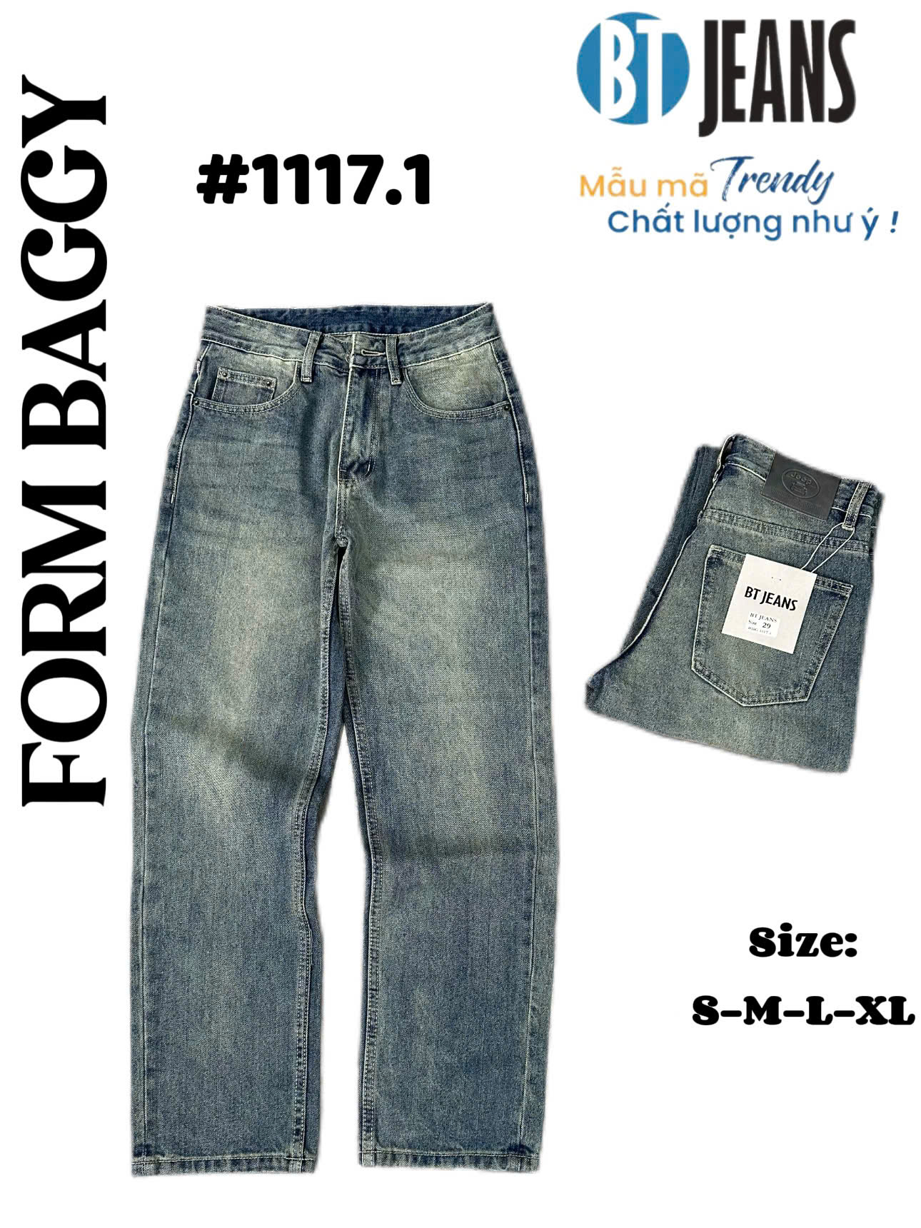 Quần jean nam cotton suông không giãn Ms 1117.1