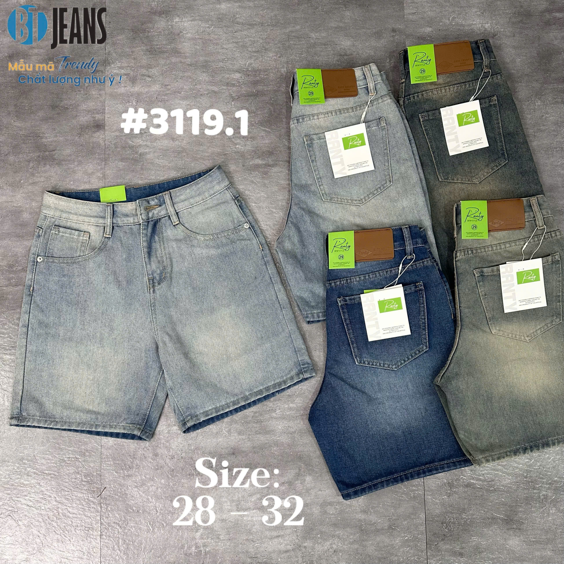 Quần short jeans trơn không giãn Ms 3119.1