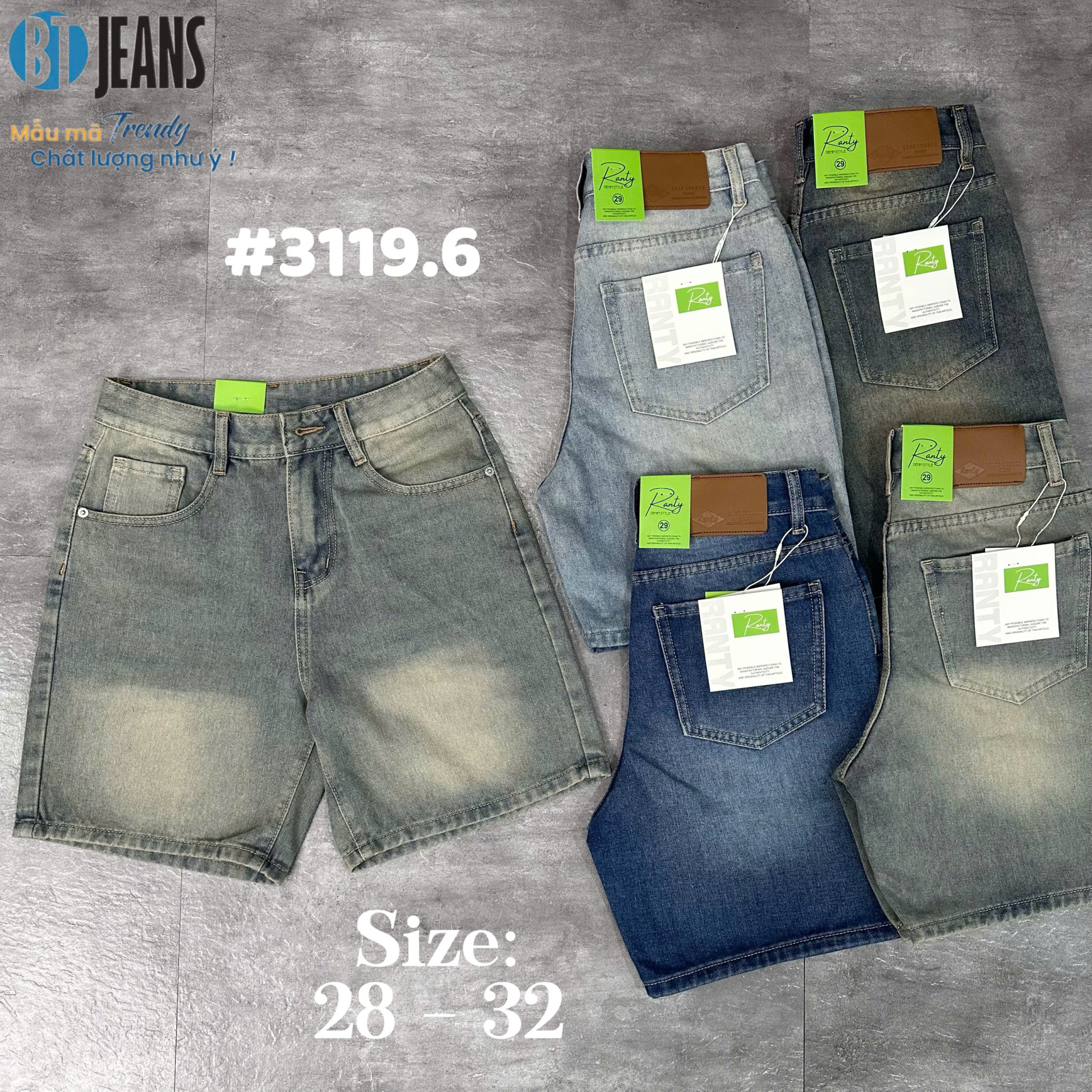 Quần short jeans trơn không giãn Ms 3119.6