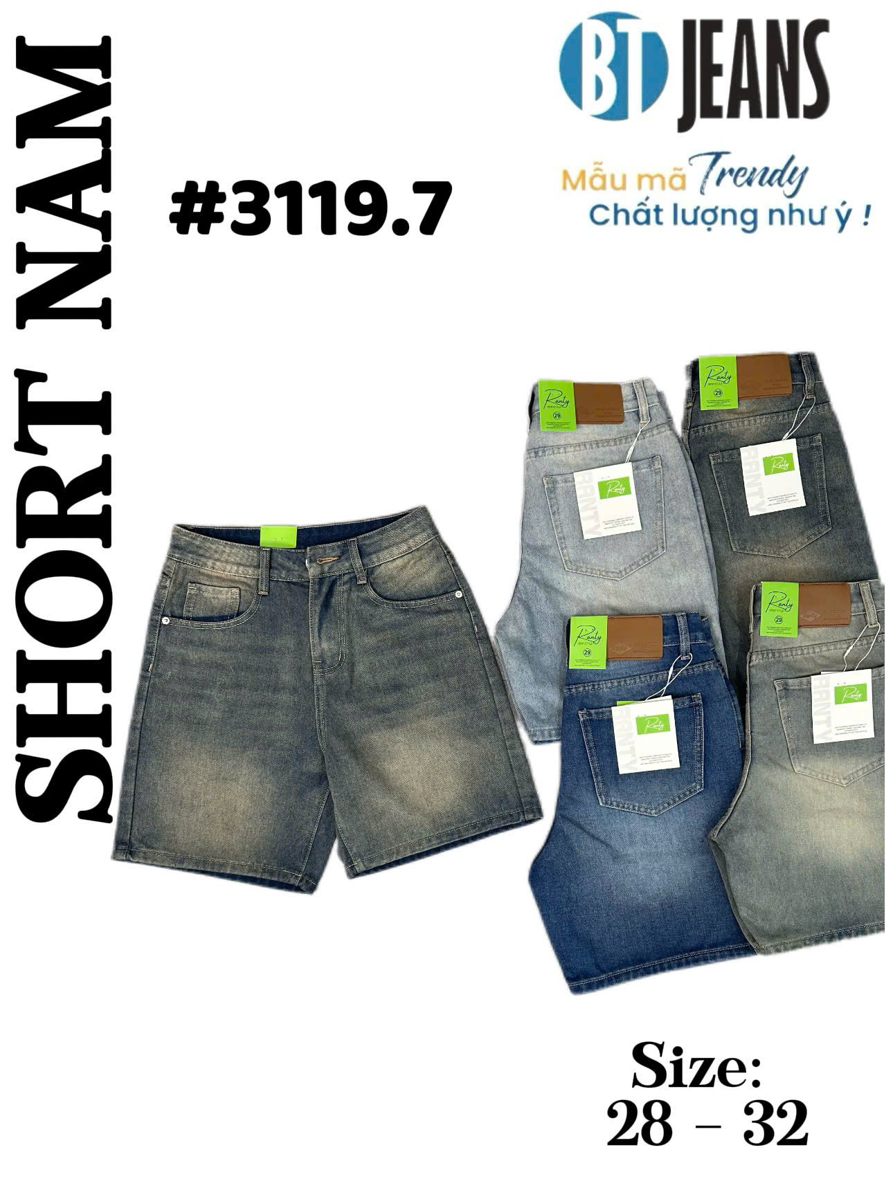 Quần short jeans trơn không giãn Ms 3119.7