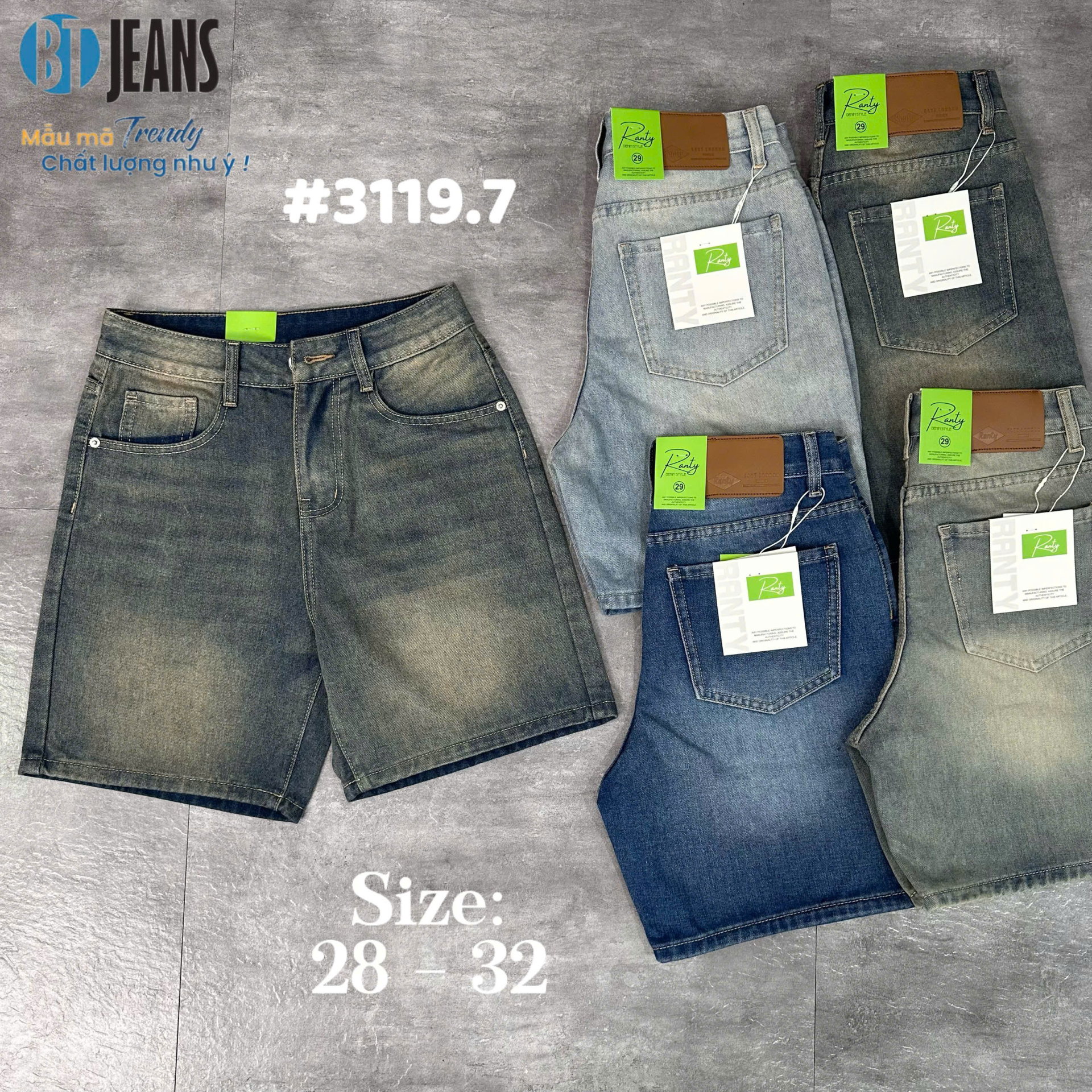 Quần short jeans trơn không giãn Ms 3119.7
