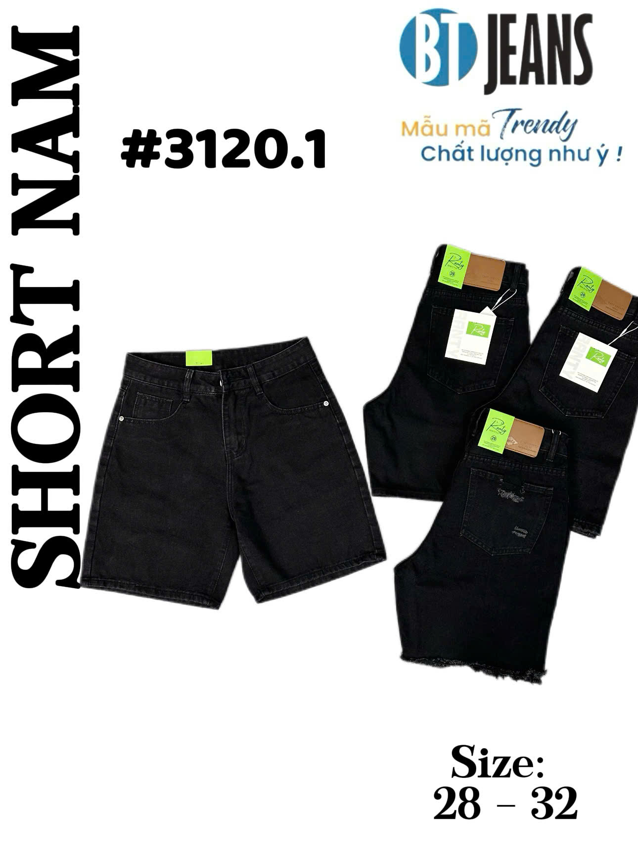 Quần short jeans trơn không giãn Ms 3120.1