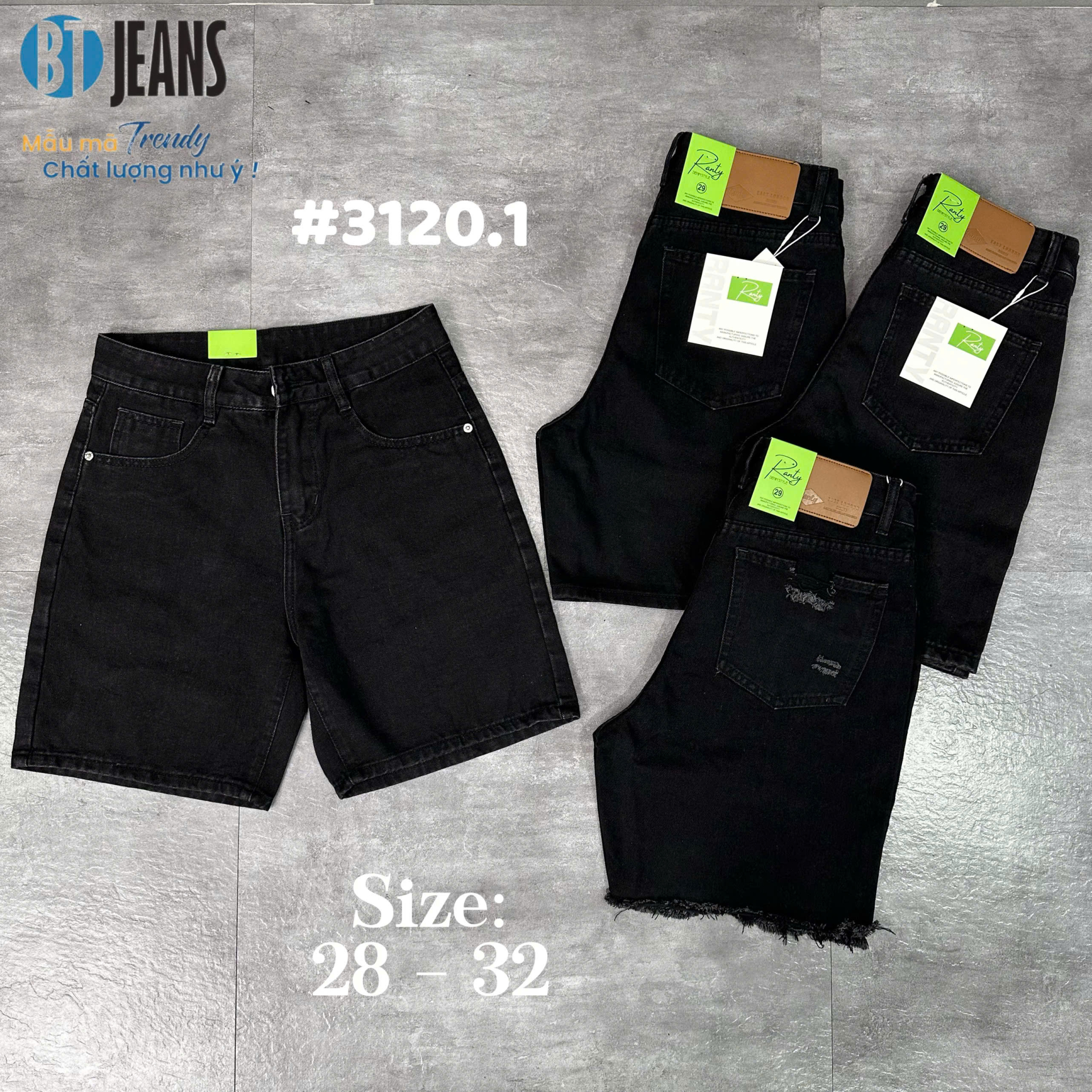 Quần short jeans trơn không giãn Ms 3120.1