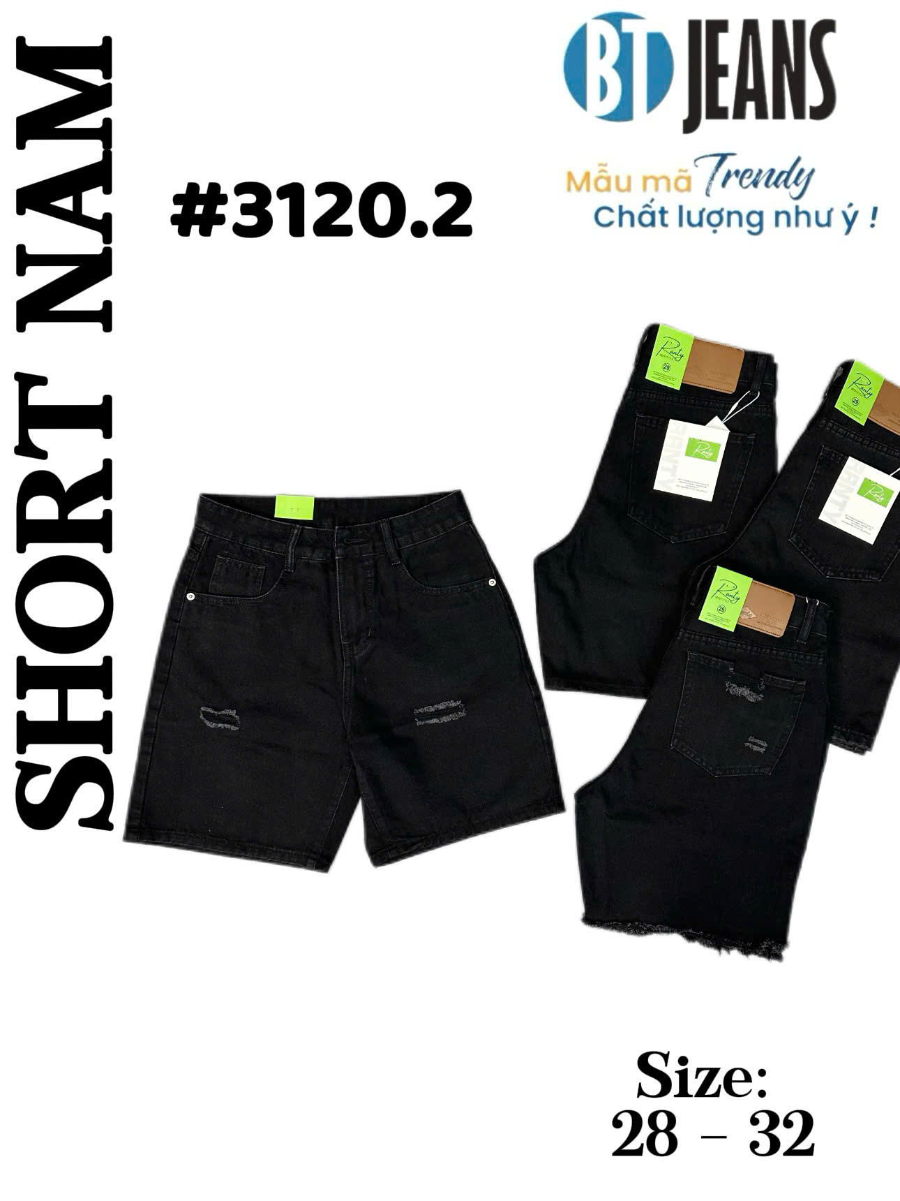 Quần short jeans trơn không giãn rách Ms 3120.2