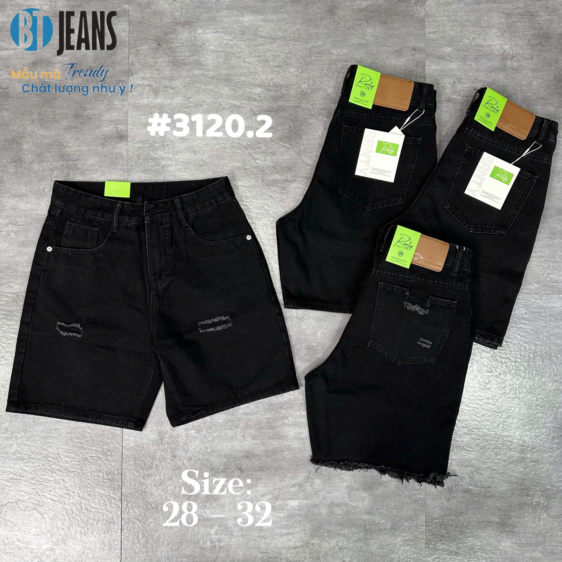 Quần short jeans trơn không giãn rách Ms 3120.2