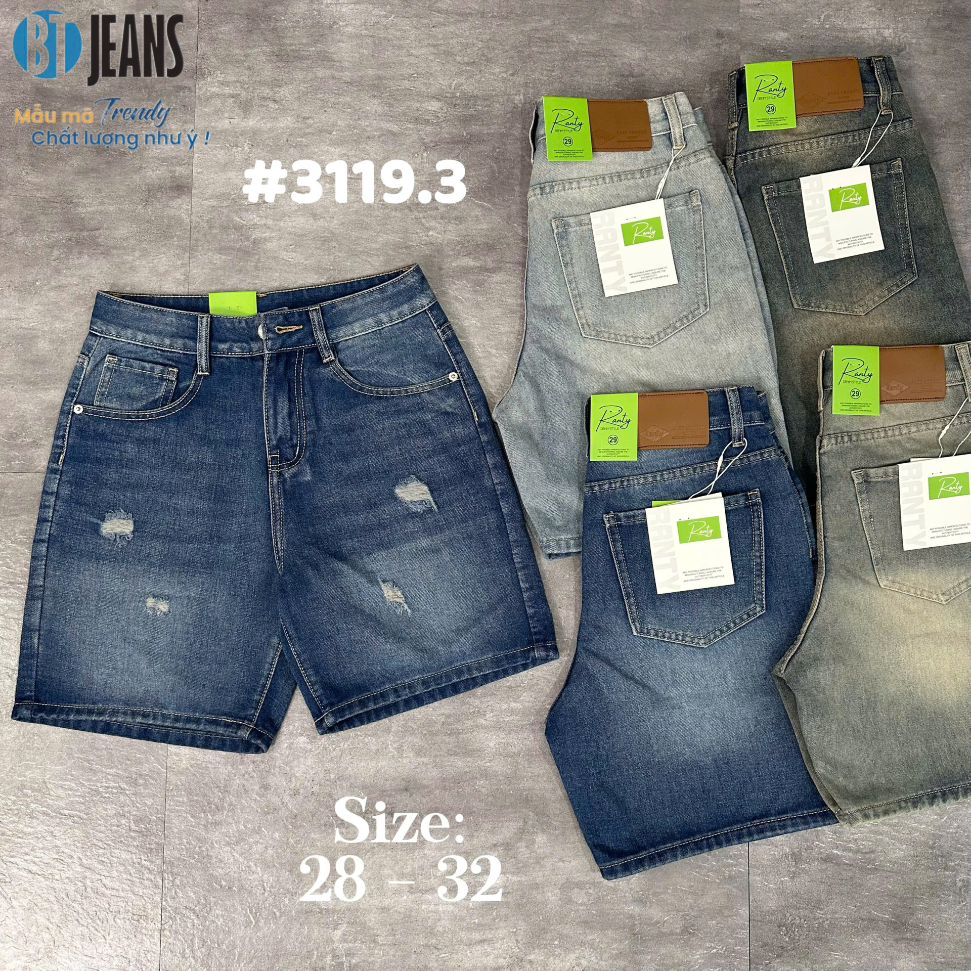 Quần short jeans trơn không giãn rách Ms 3119.3