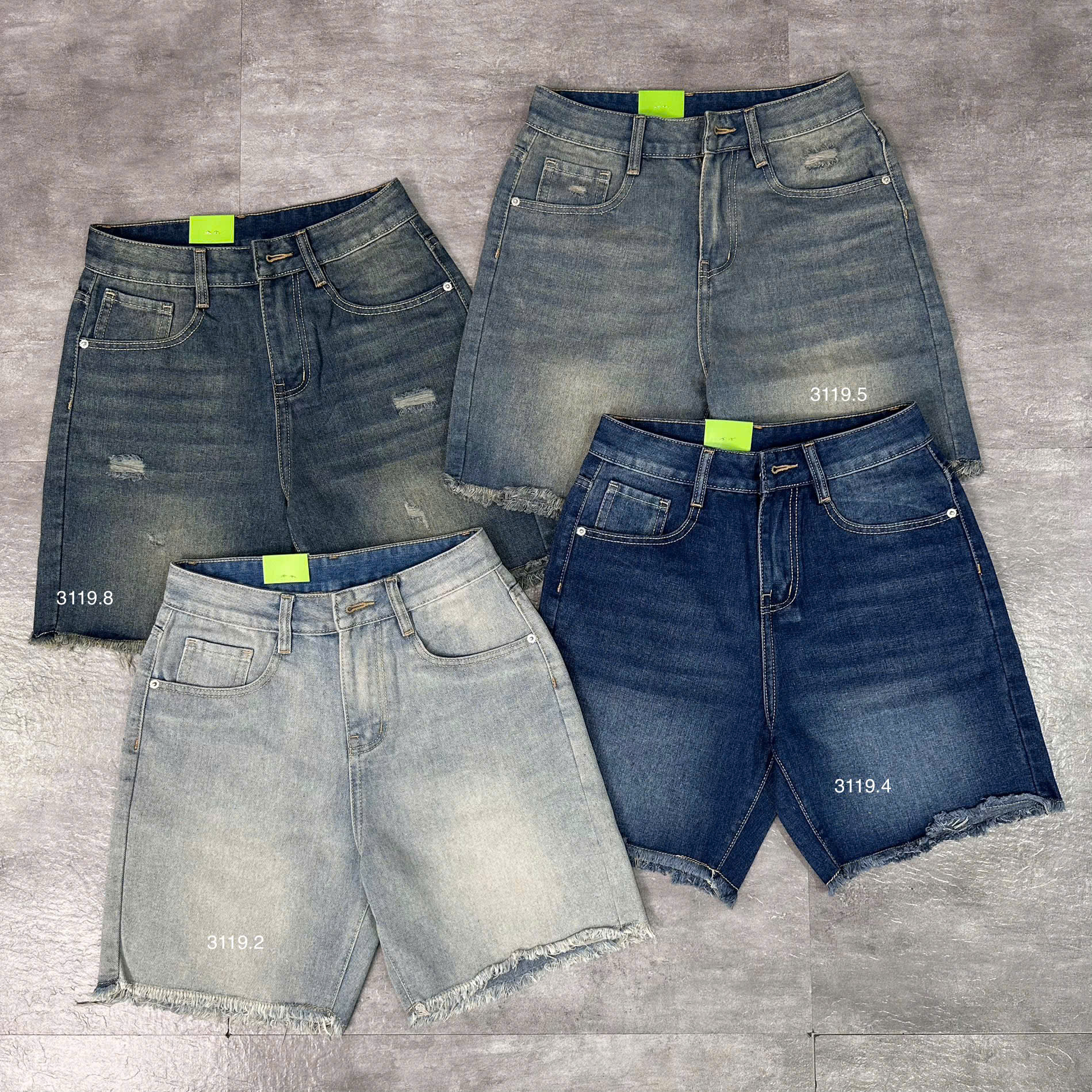 Quần short jeans trơn không giãn tua lai rách túi Ms 3119.4