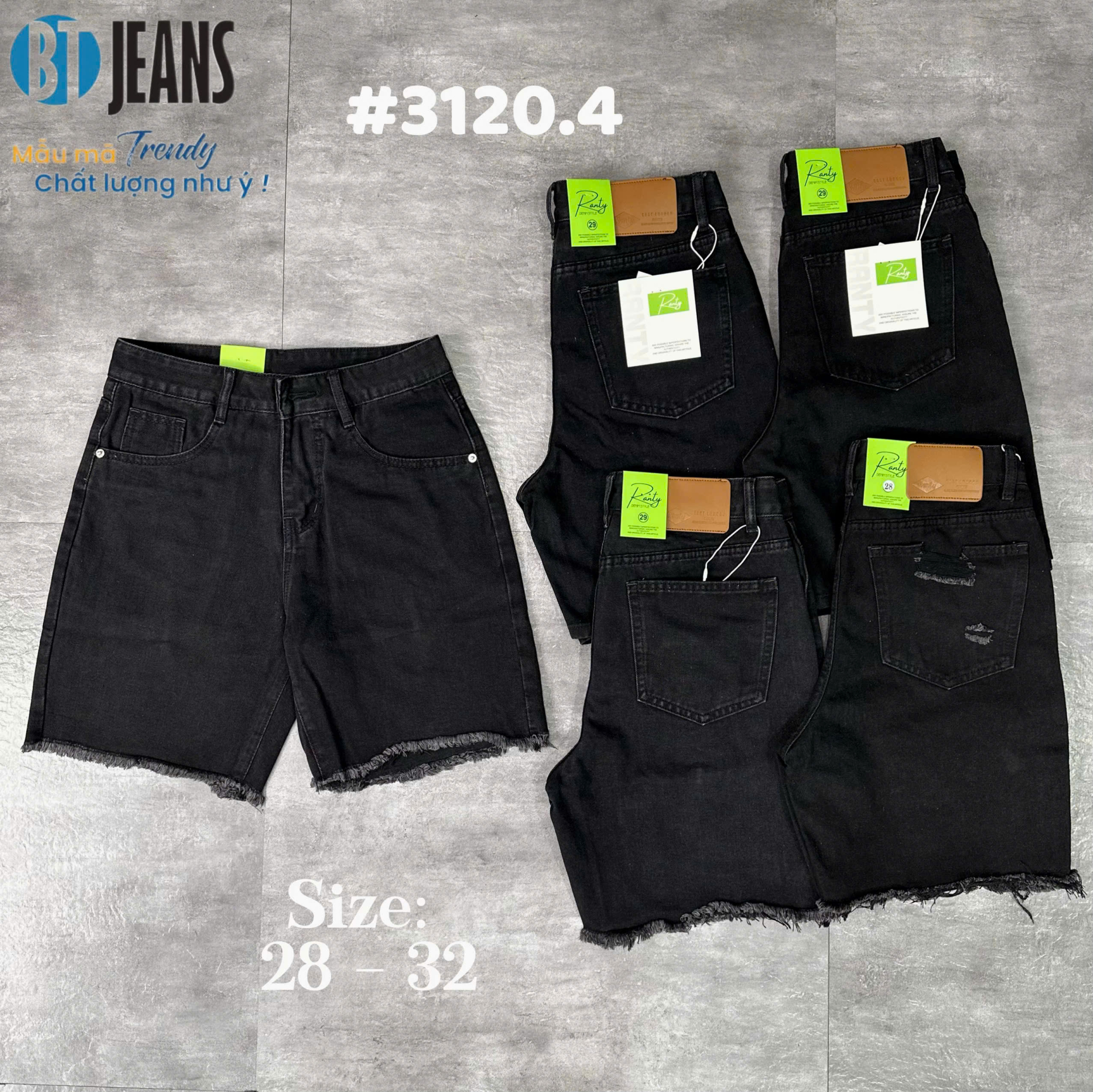 Quần short jeans trơn không giãn tua lai giá rẻ Ms 3120.4