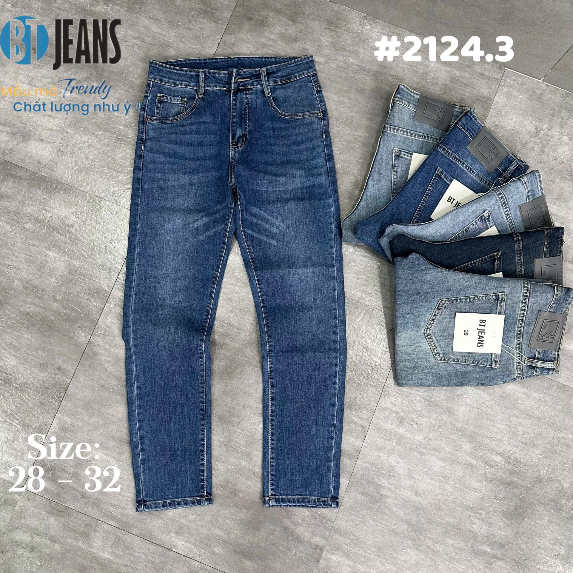 Quần jean nam trơn xanh cao cấp Ms 2124.3