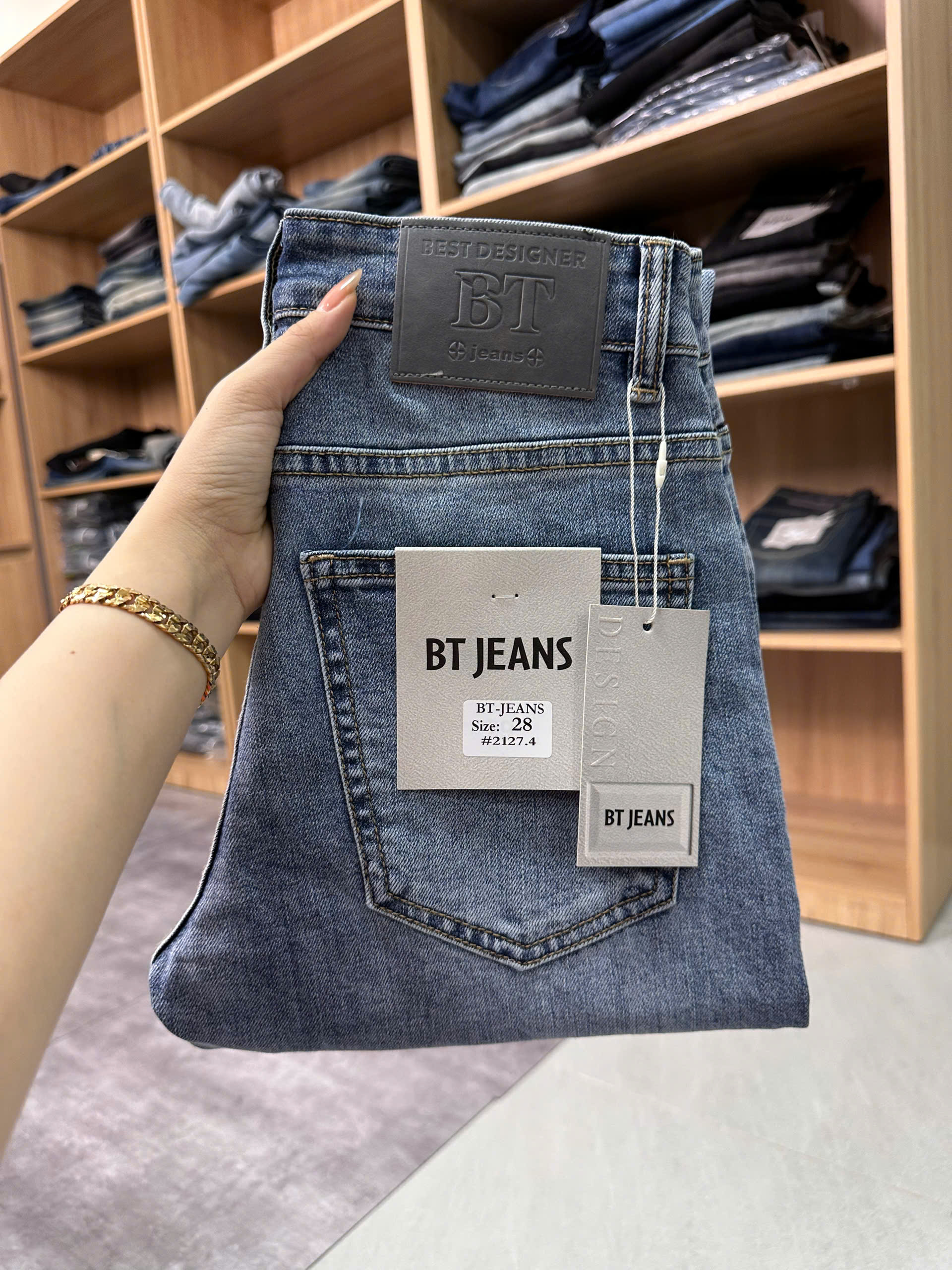 Quần jean nam trơn xanh cao cấp Ms 2127.4
