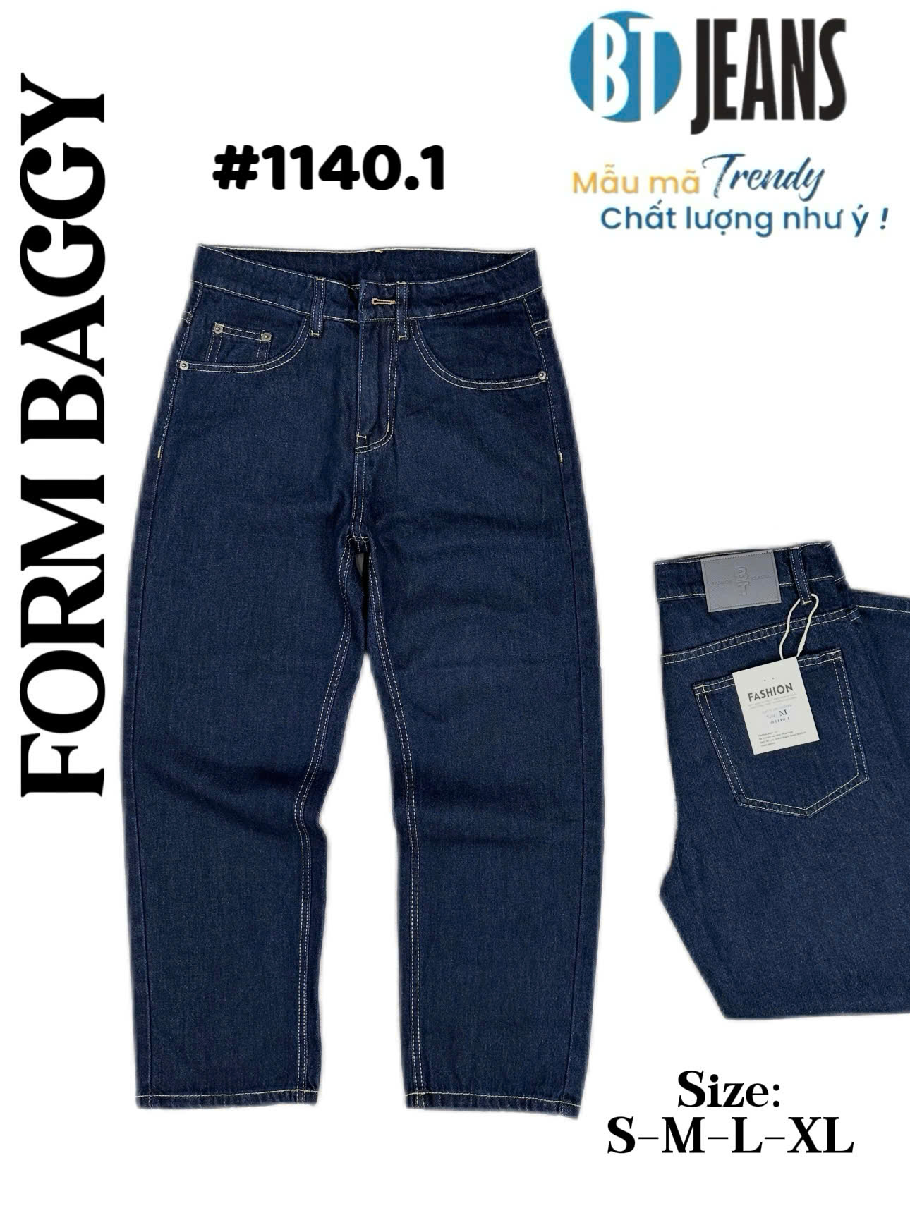 Quần jean nam cotton suông indigo không giãn Ms 1140.1
