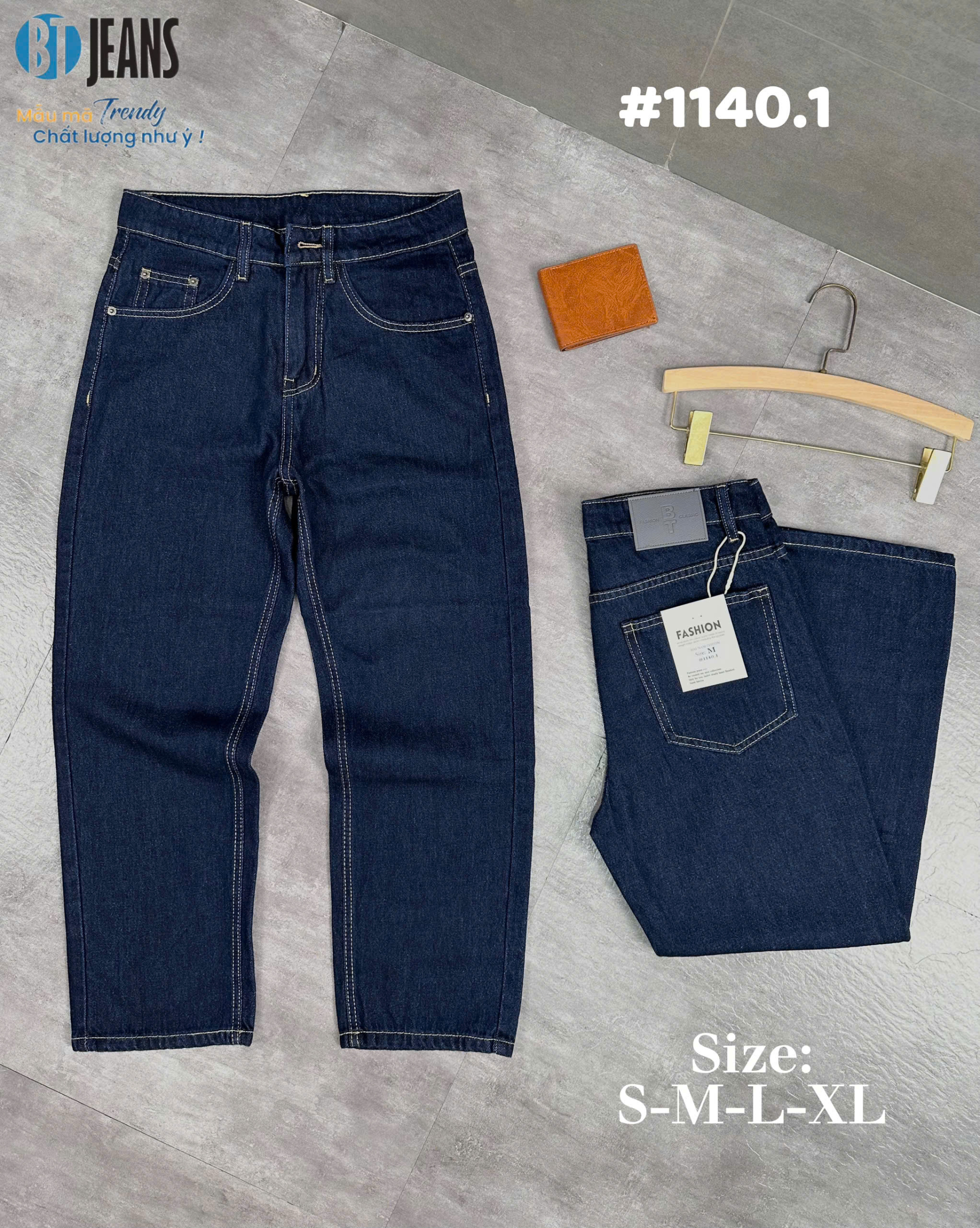 Quần jean nam cotton suông indigo không giãn Ms 1140.1