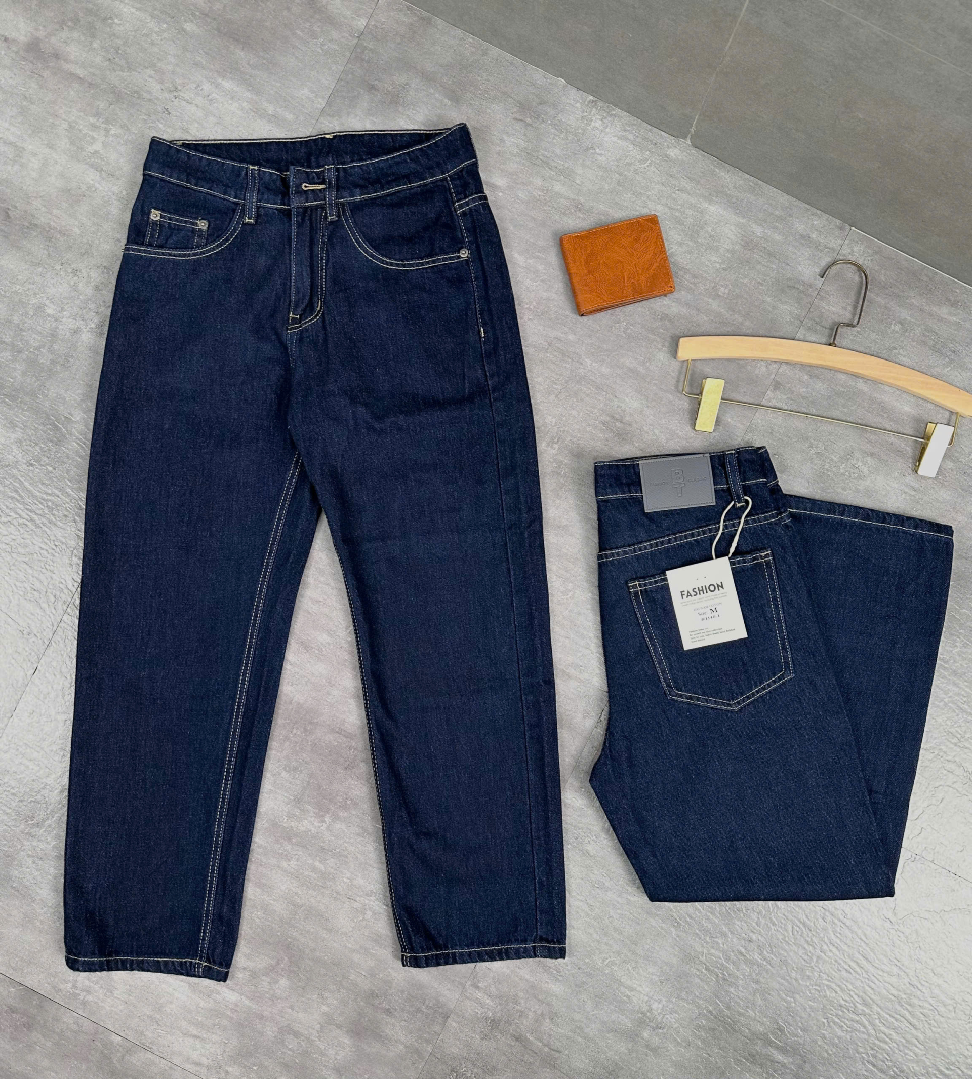 Quần jean nam cotton suông indigo không giãn Ms 1140.1
