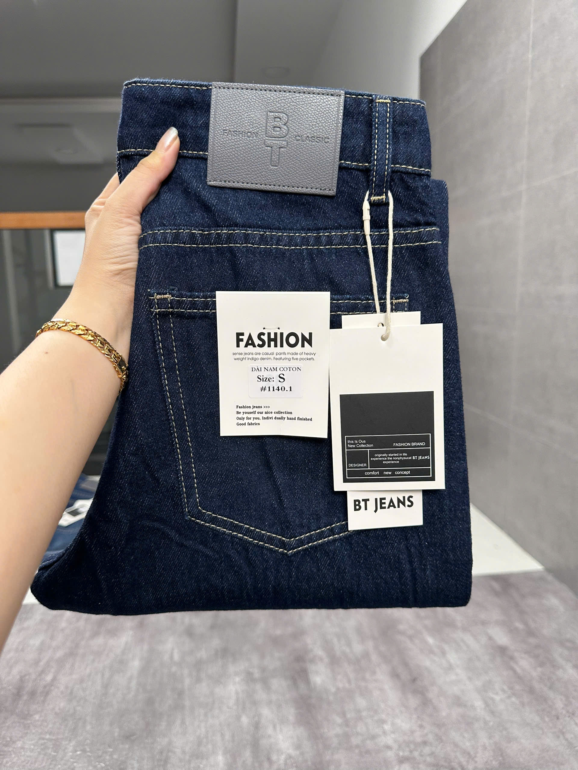 Quần jean nam cotton suông indigo không giãn Ms 1140.1