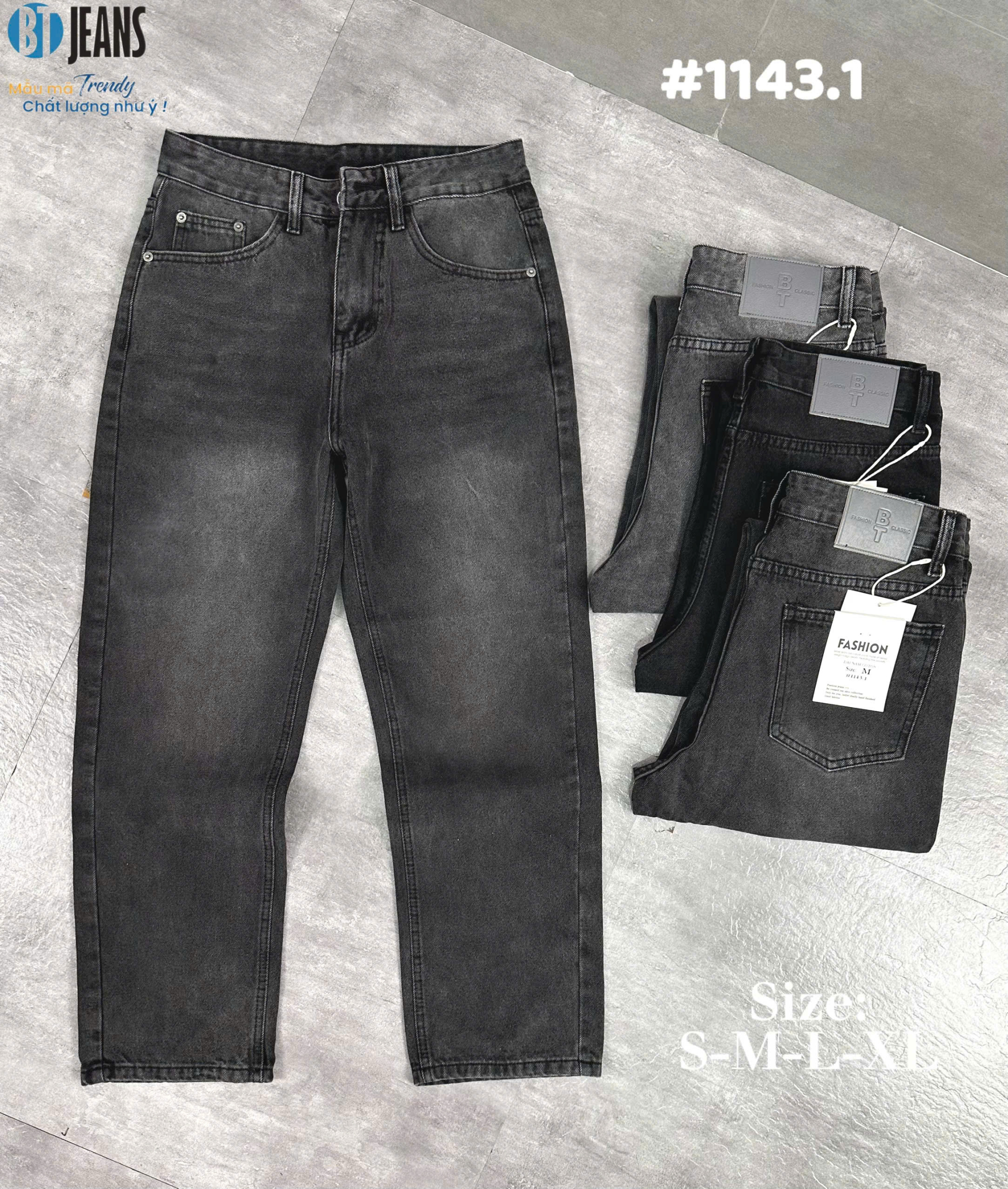 Quần jean nam cotton suông xám không giãn Ms 1143.1