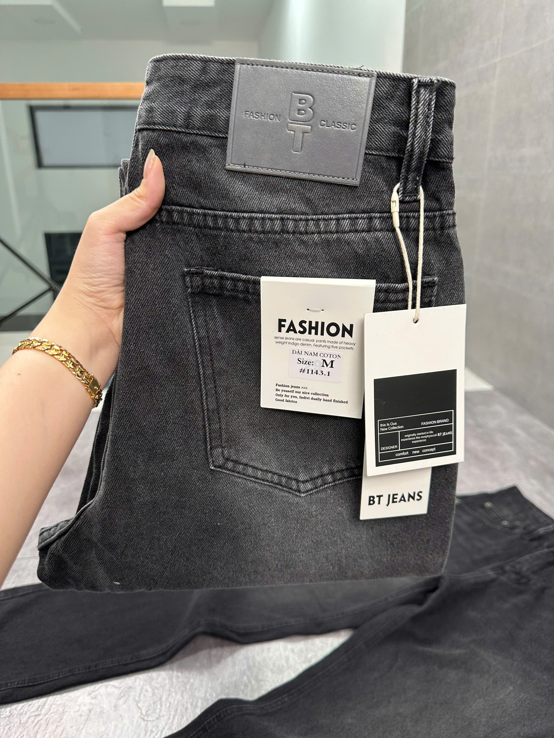 Quần jean nam cotton suông xám không giãn Ms 1143.1
