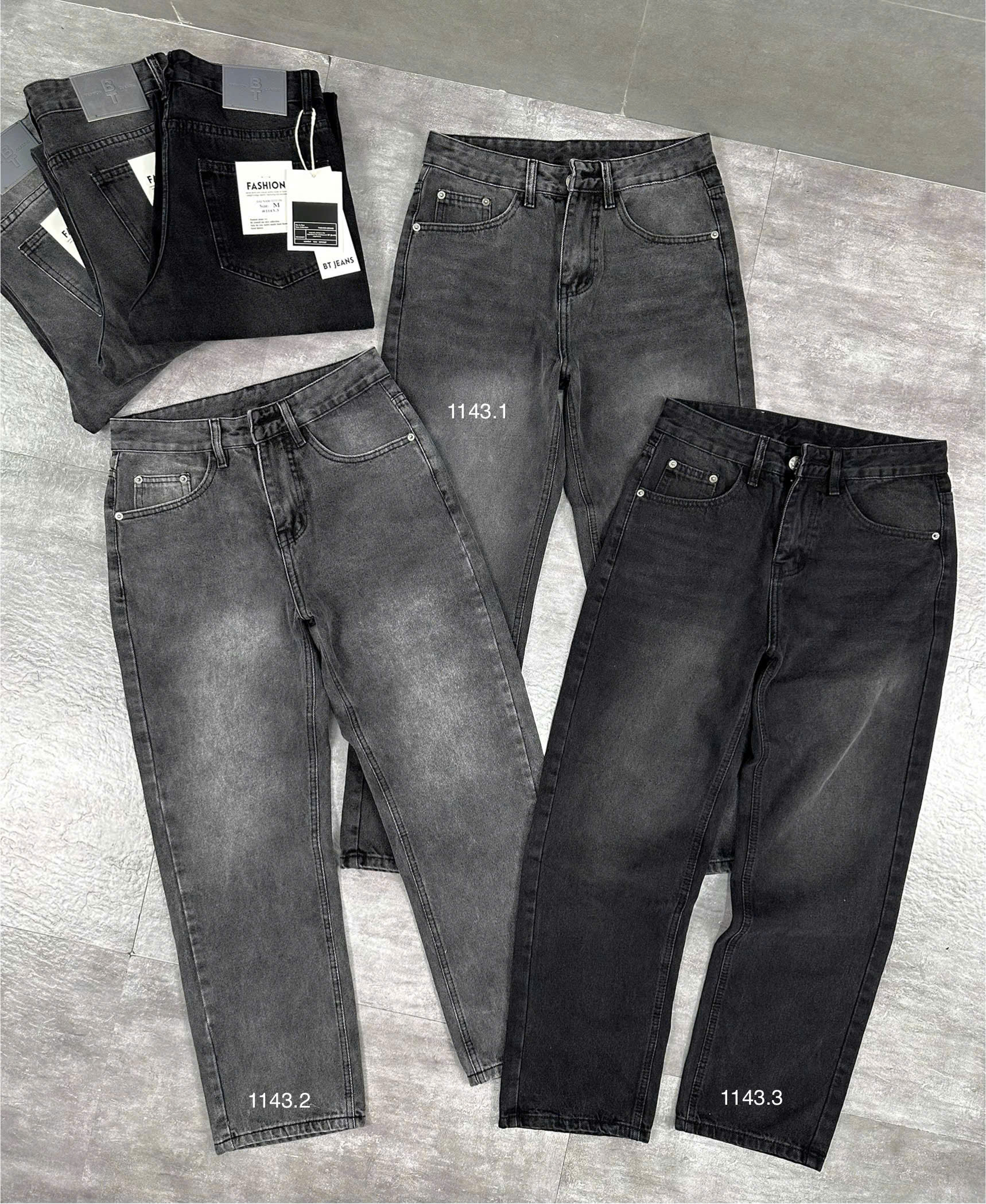 Quần jean nam cotton suông xám không giãn Ms 1143.2