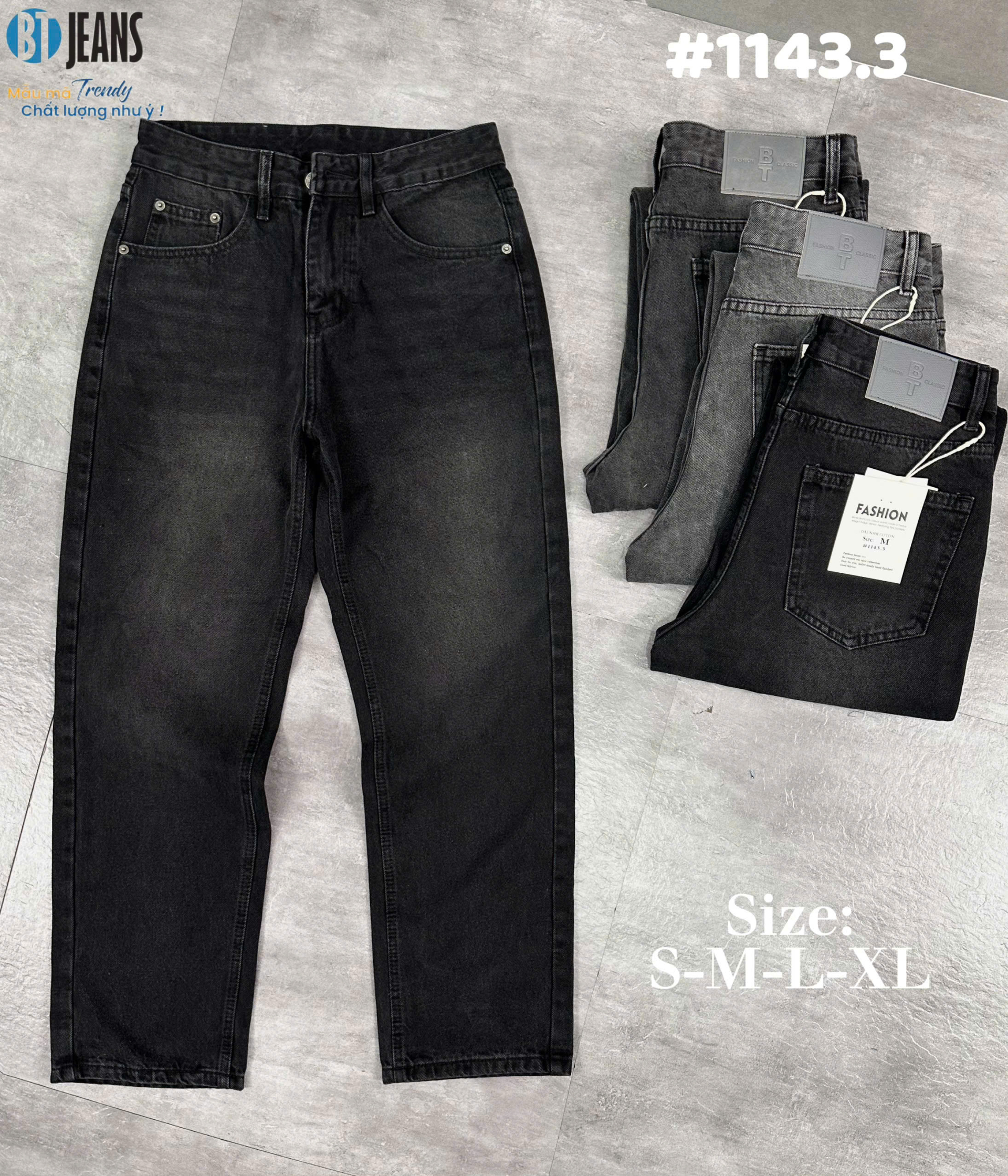 Quần jean nam cotton suông xám không giãn Ms 1143.3