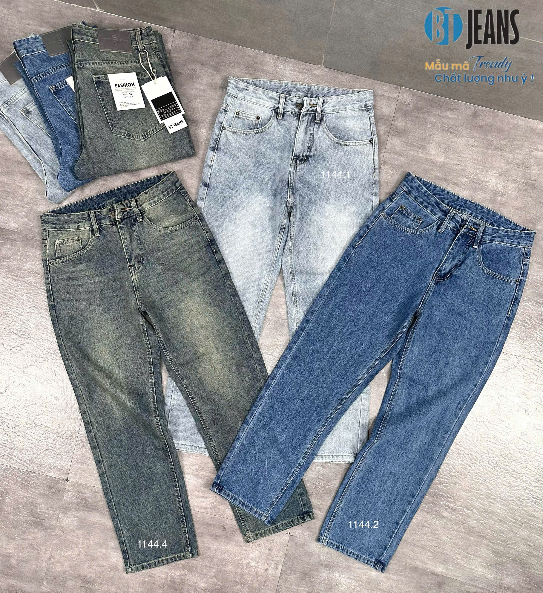 Quần jean nam cotton suông xanh đậm không giãn Ms 1144.2