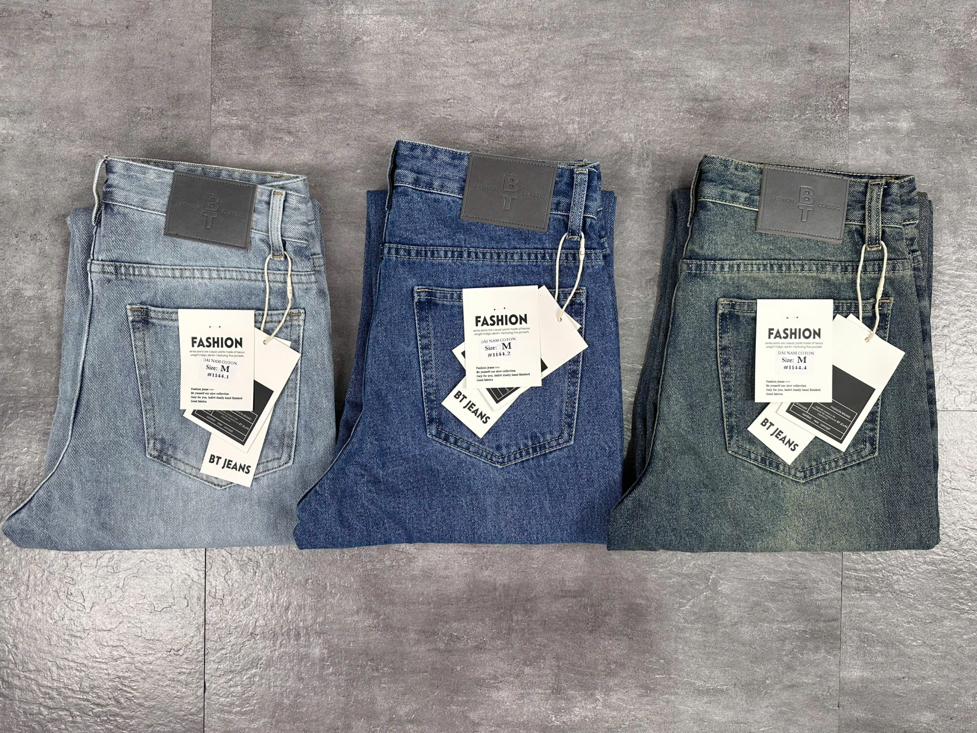 Quần jean nam cotton suông xanh đậm không giãn Ms 1144.2