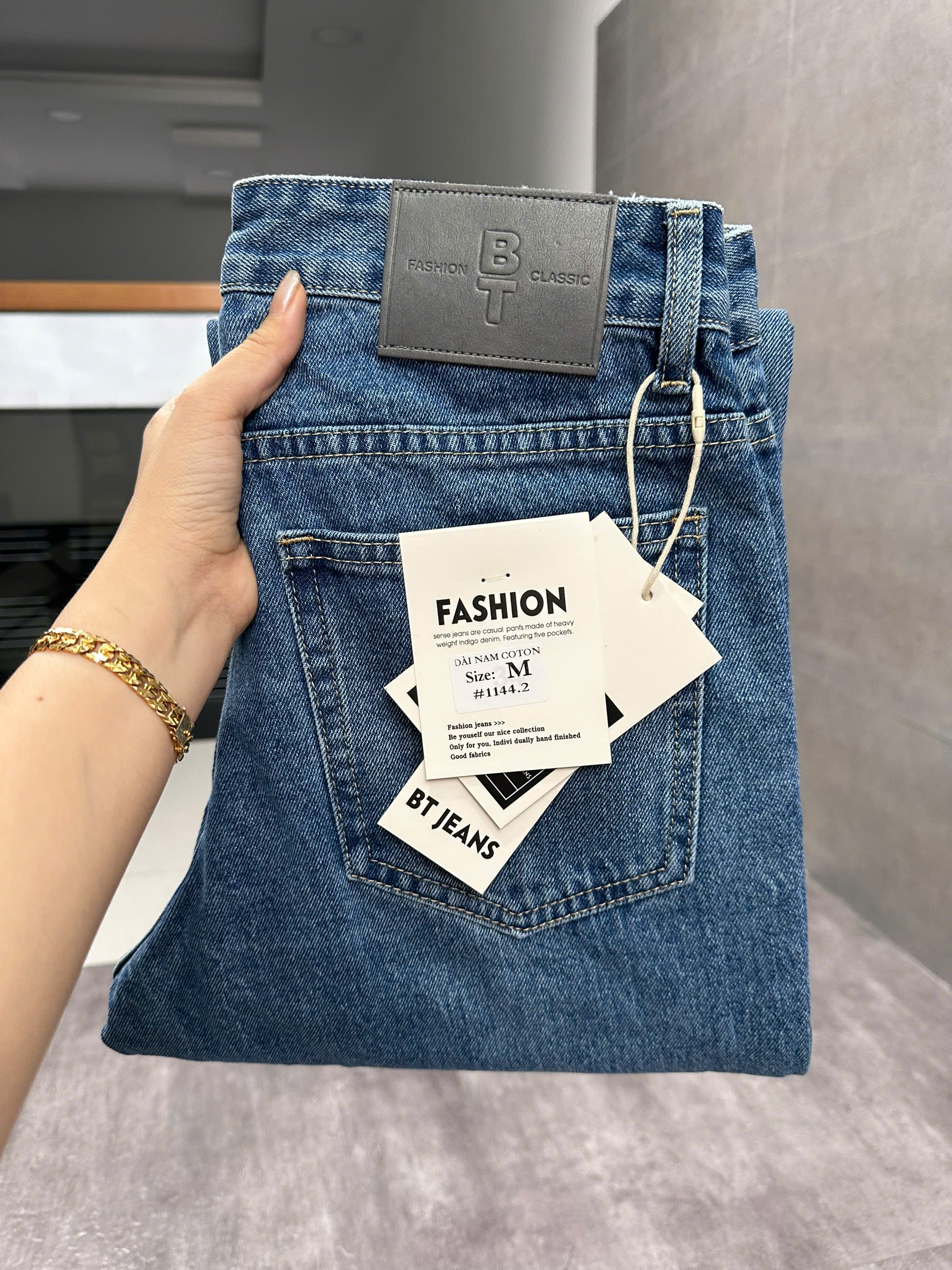 Quần jean nam cotton suông xanh đậm không giãn Ms 1144.2