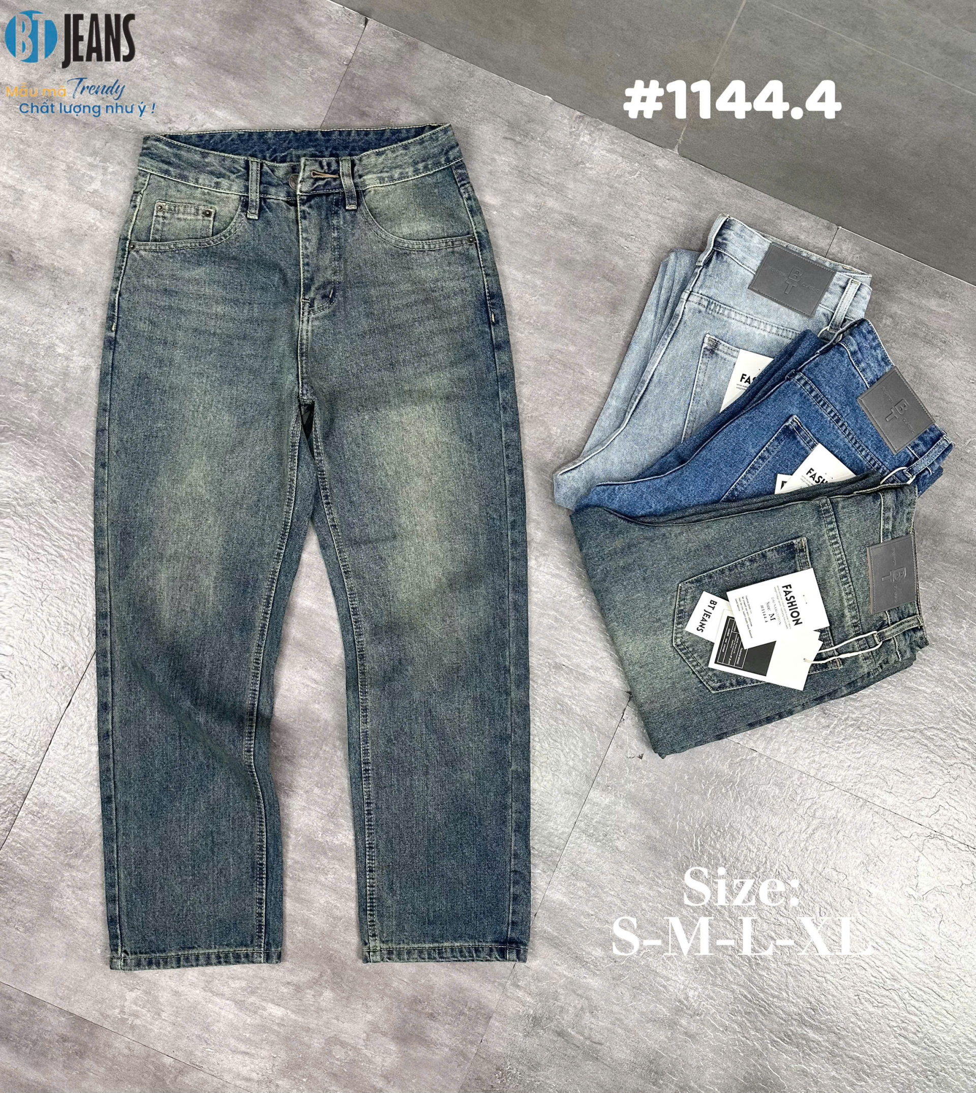 Quần jean nam cotton suông xanh dơ không giãn Ms 1144.4