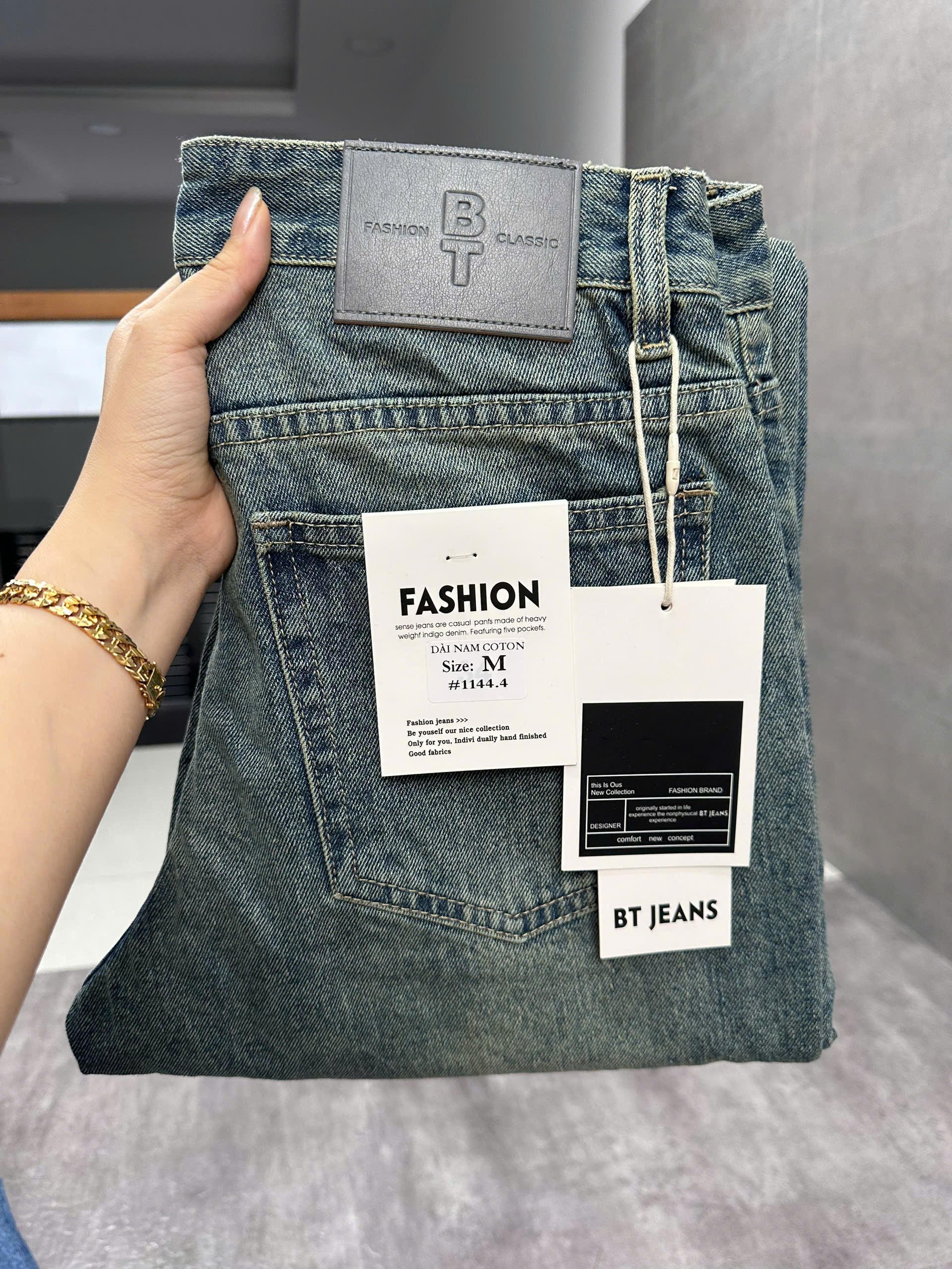 Quần jean nam cotton suông xanh dơ không giãn Ms 1144.4