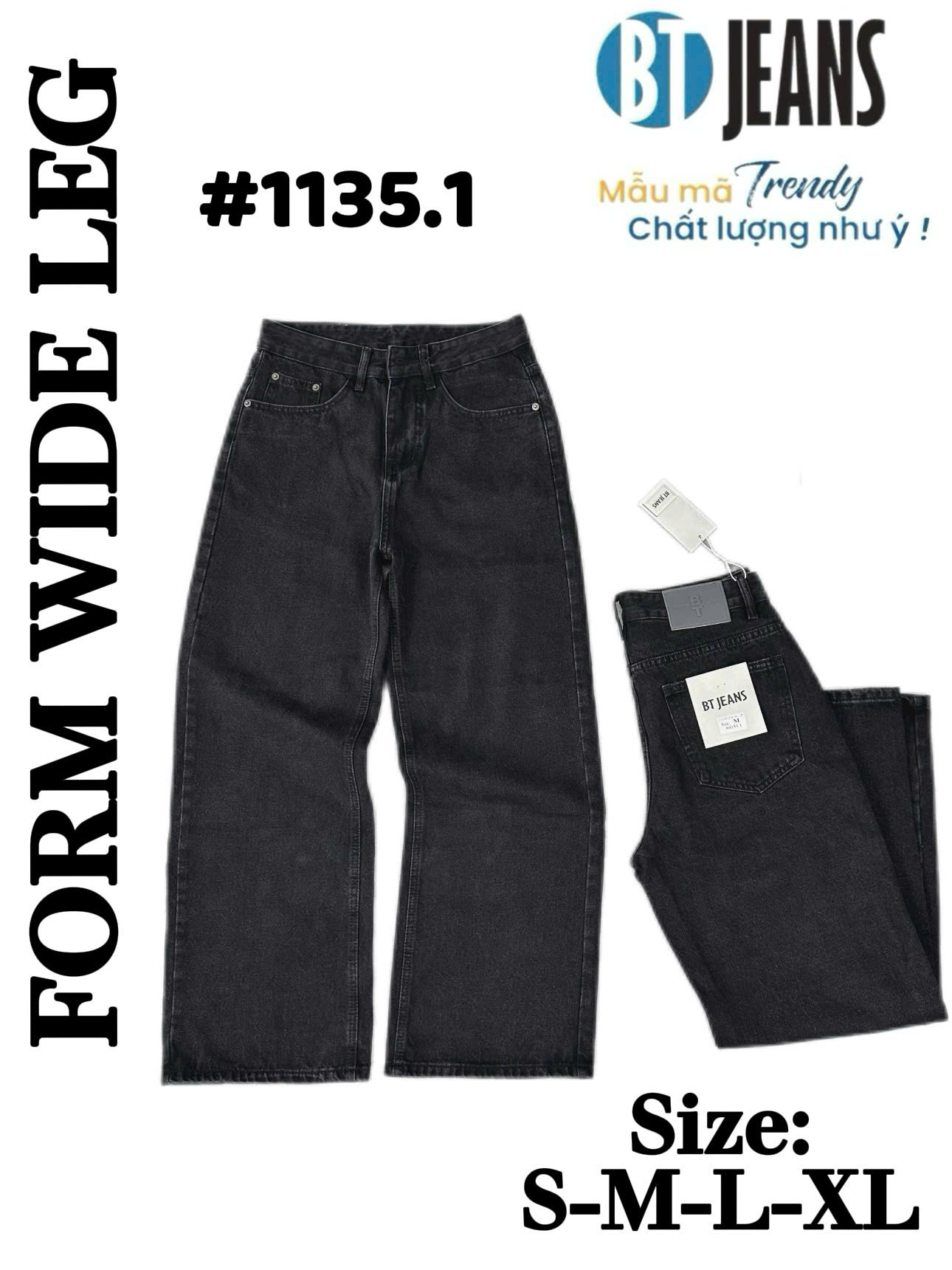 Quần jean nam không giãn ống rộng 27cm Ms 1135.1