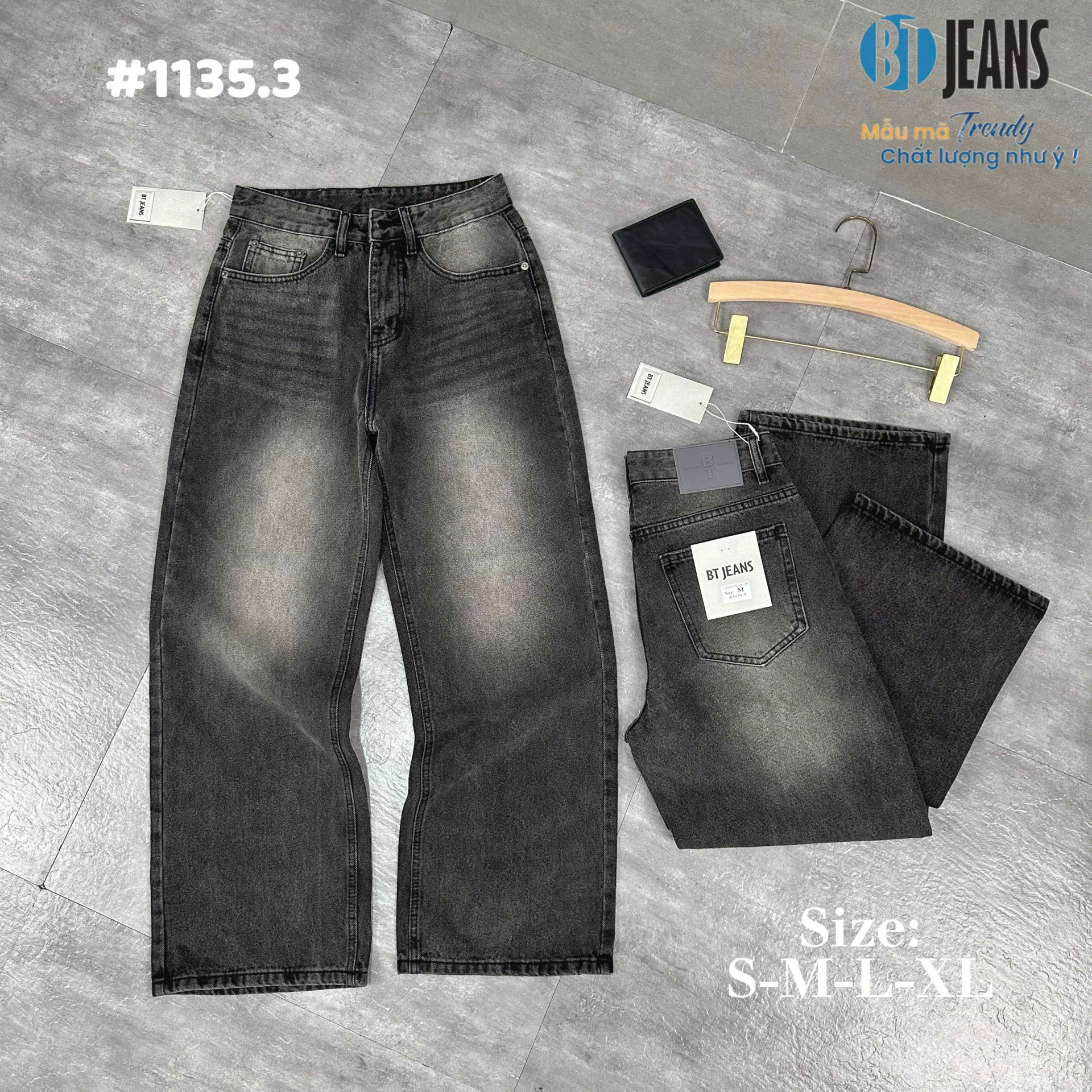 Quần jean nam không giãn ống rộng 27cm Ms 1135.3