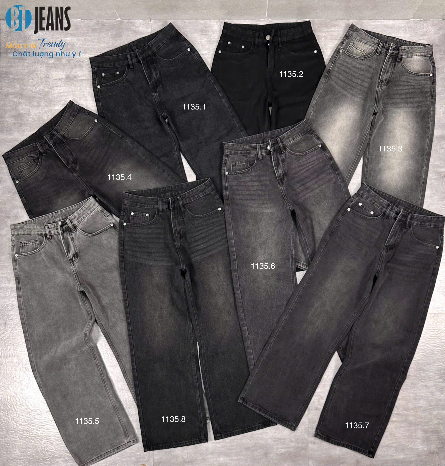 Quần jean nam không giãn ống rộng 27cm Ms 1135.3