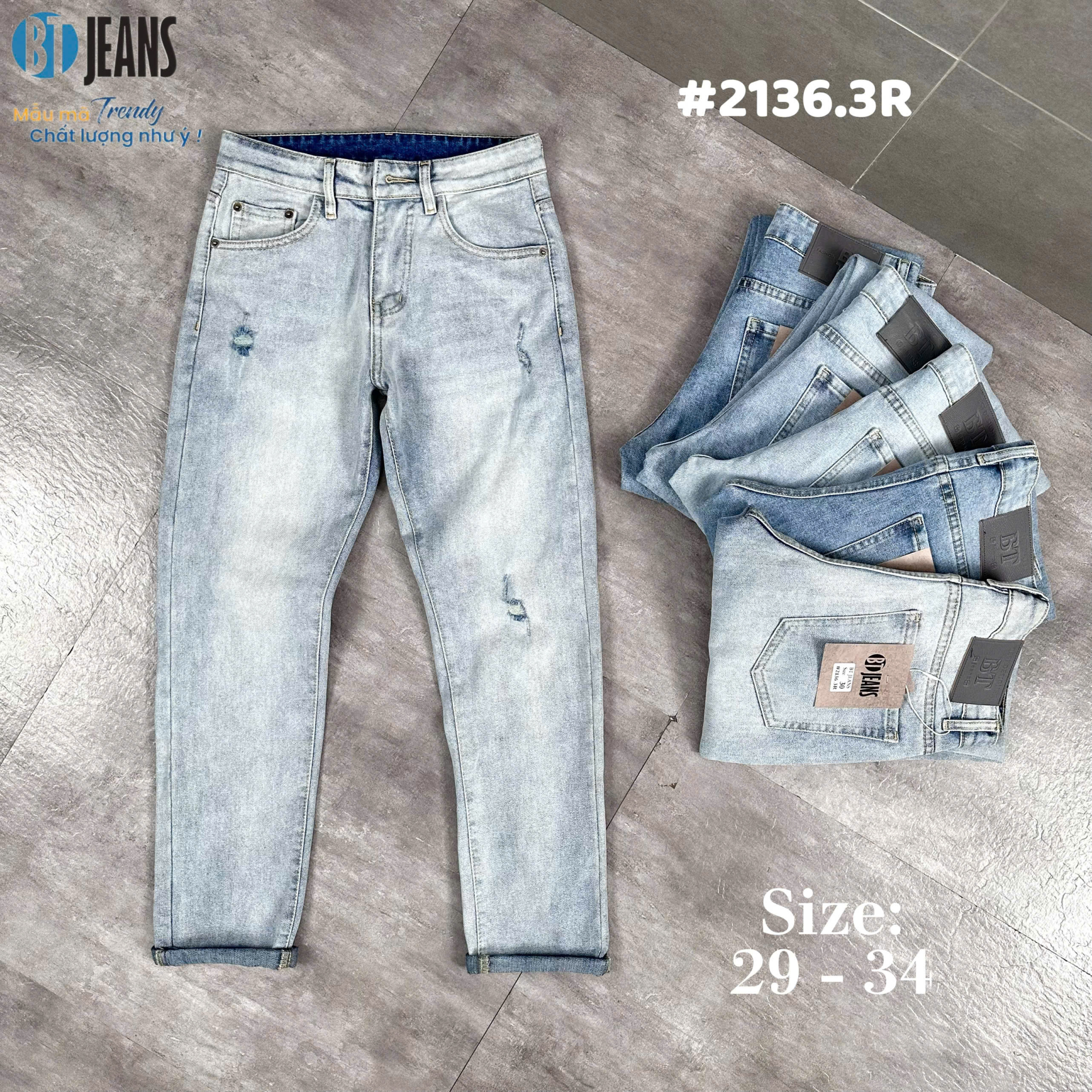 Quần jean nam rách xanh cao cấp Ms 2136.3R