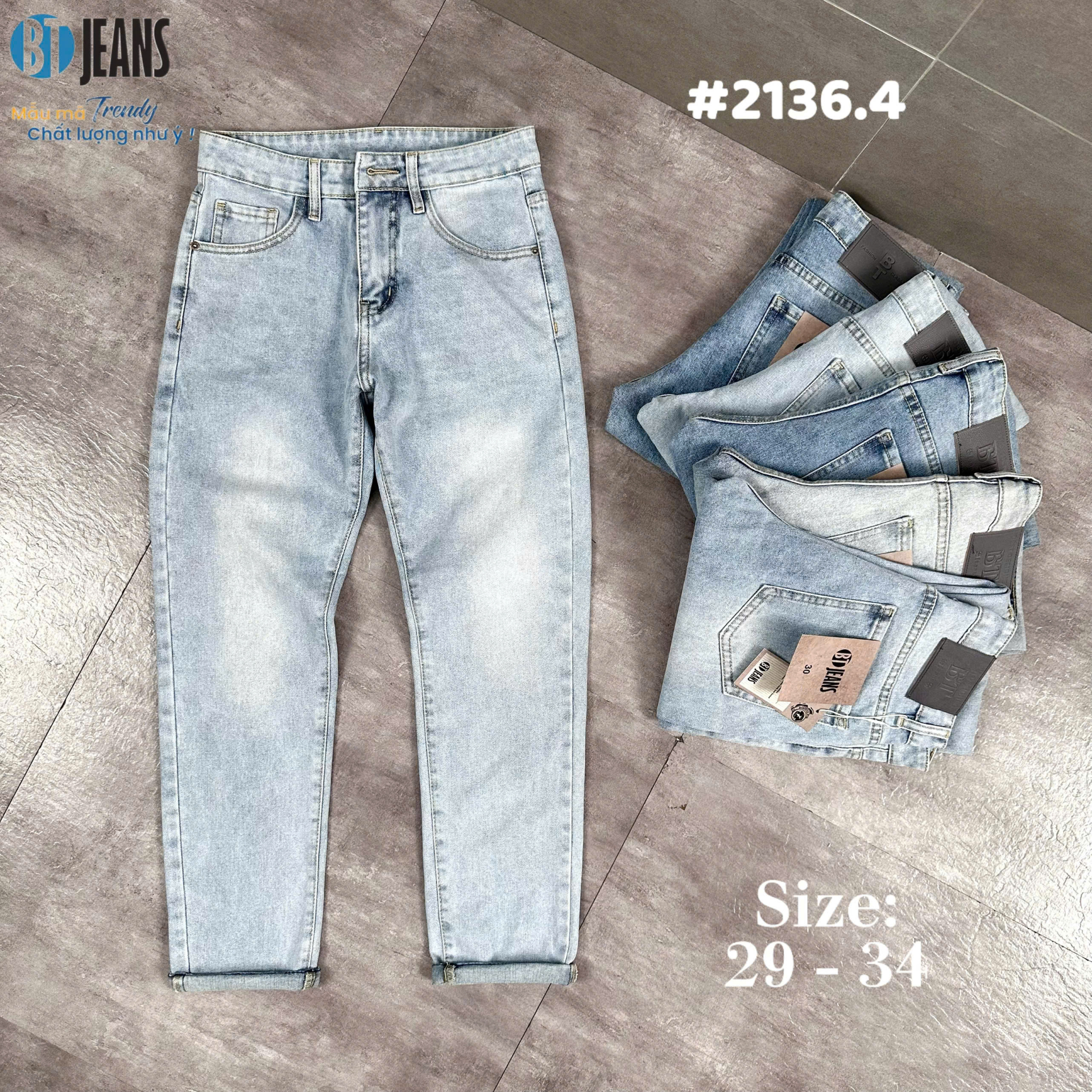 Quần jean nam trơn xanh cao cấp Ms 2136.4