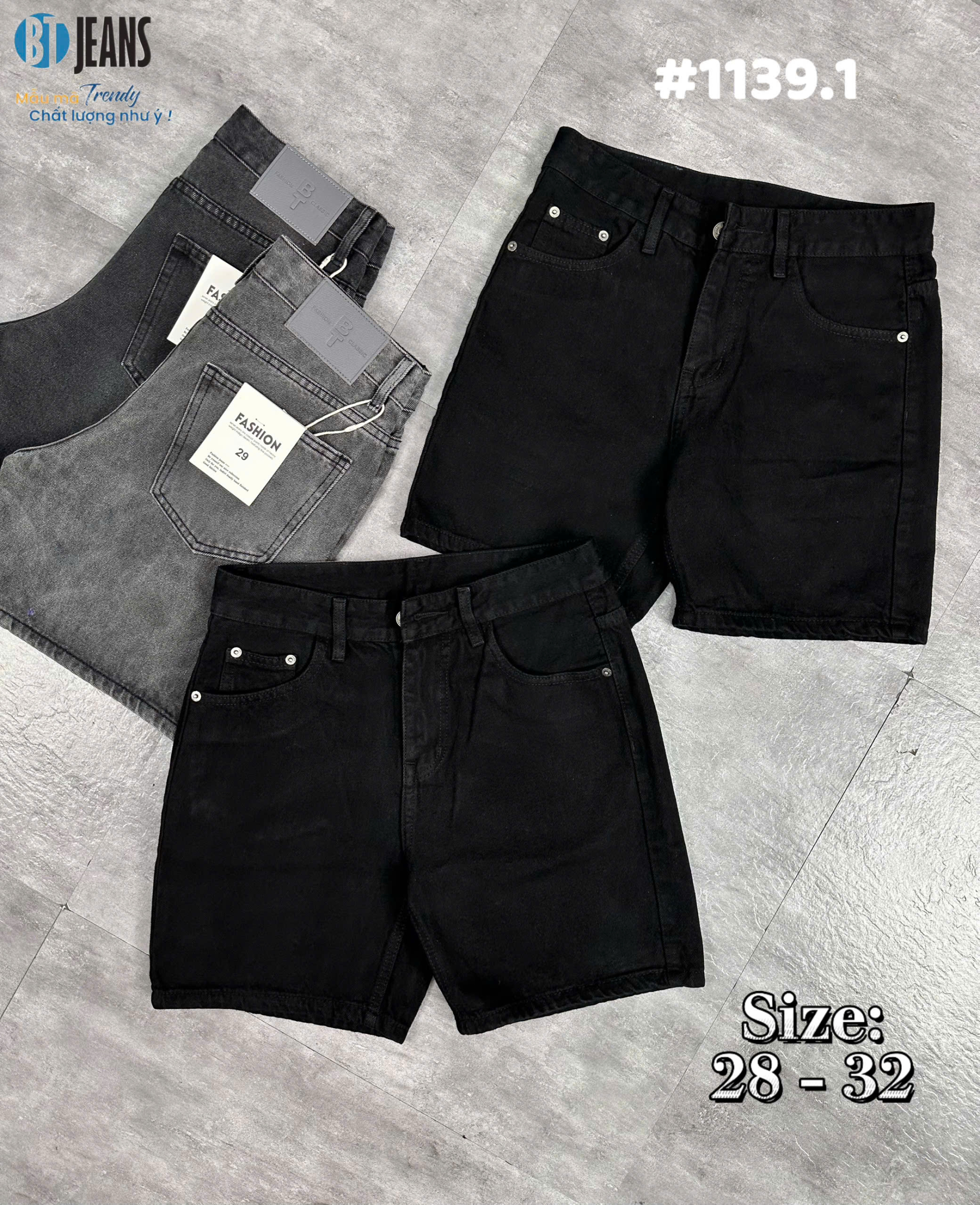 Quần short jeans đen trơn không giãn cao cấp Ms 1139.1