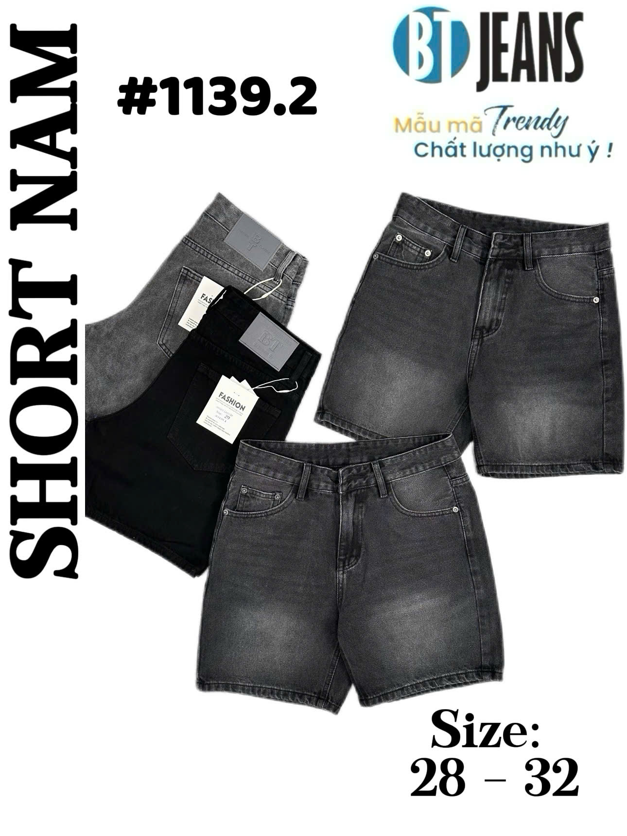 Quần short jeans xám trơn không giãn cao cấp Ms 1139.2
