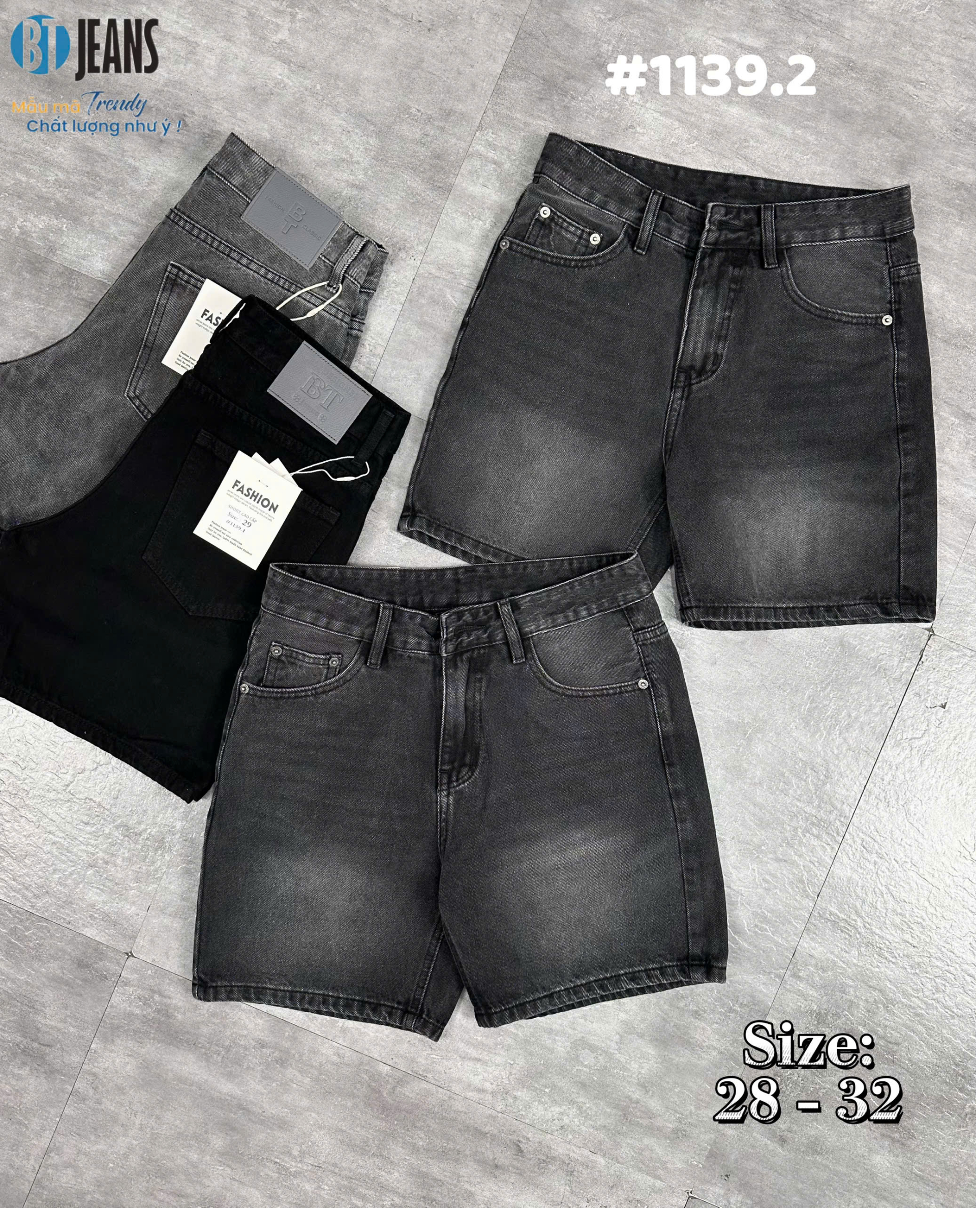 Quần short jeans xám trơn không giãn cao cấp Ms 1139.2