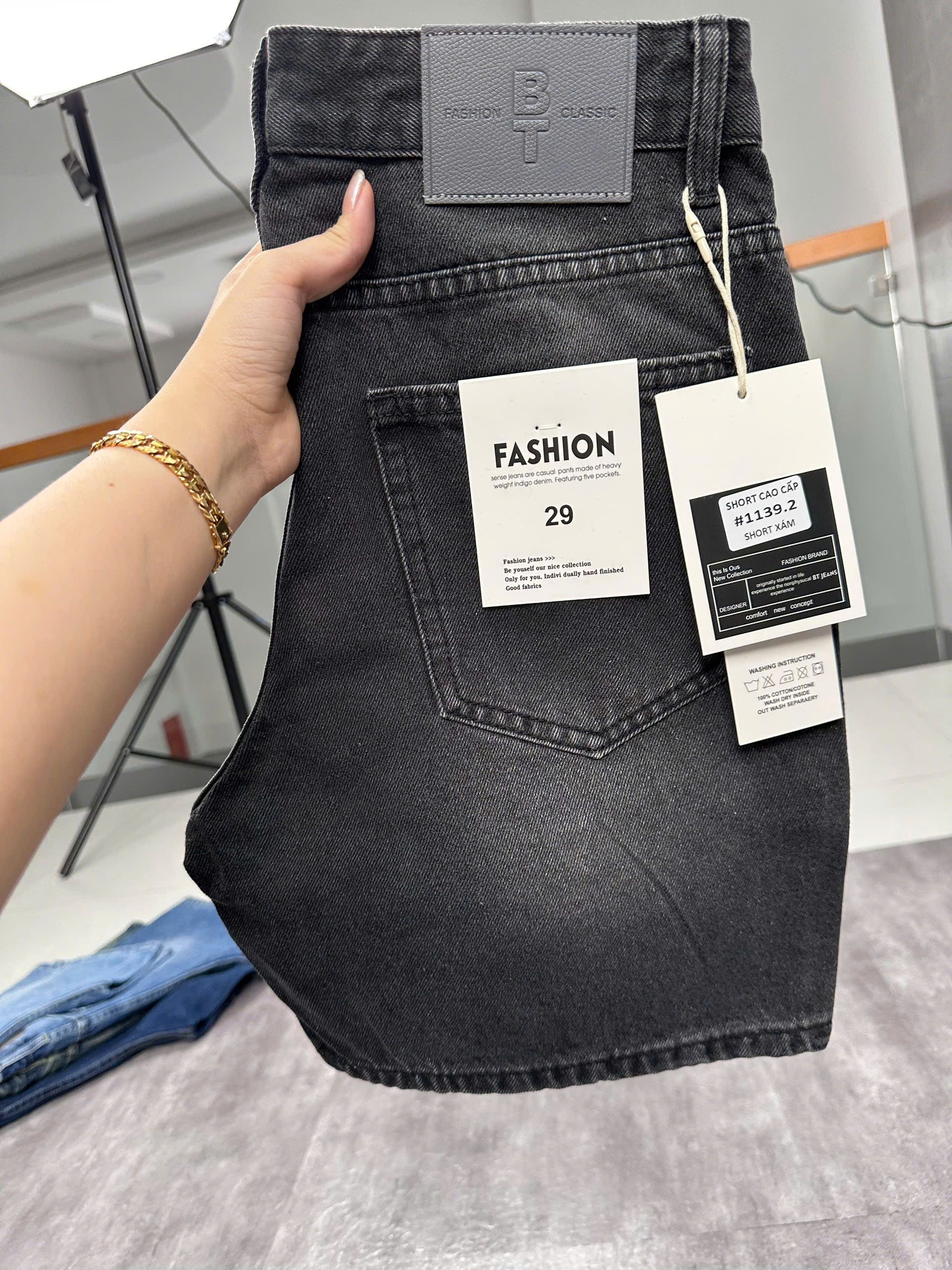 Quần short jeans xám trơn không giãn cao cấp Ms 1139.2