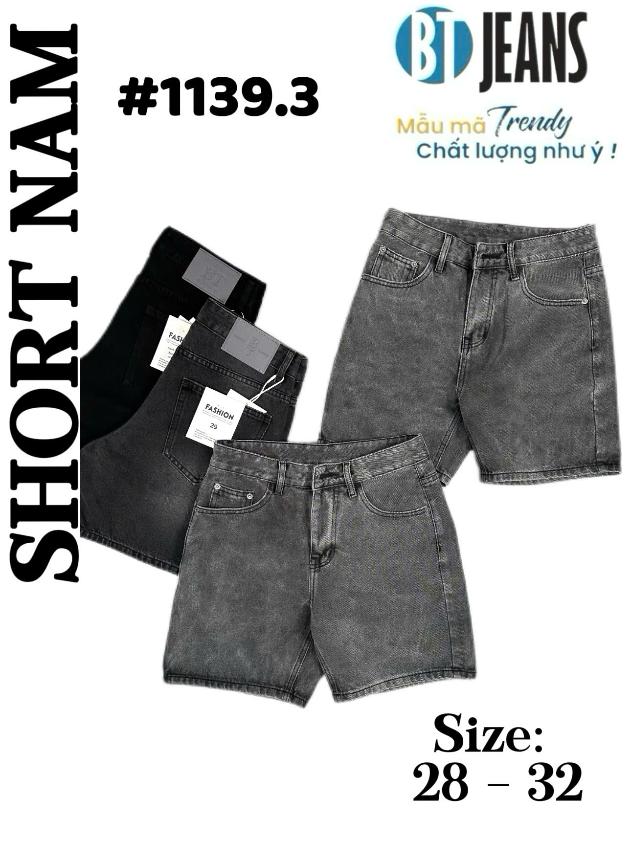 Quần short jeans xám trơn không giãn cao cấp Ms 1139.3