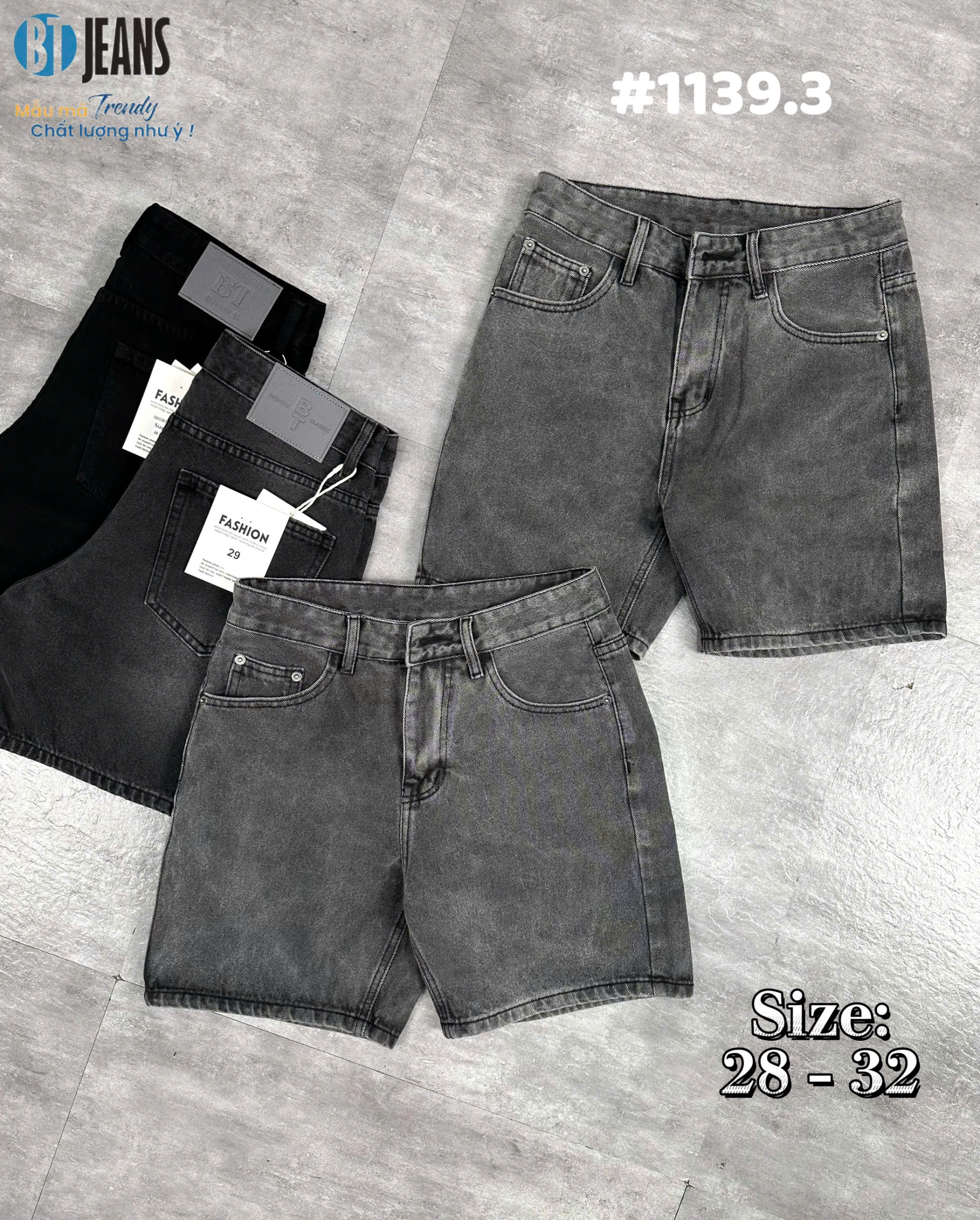 Quần short jeans xám trơn không giãn cao cấp Ms 1139.3