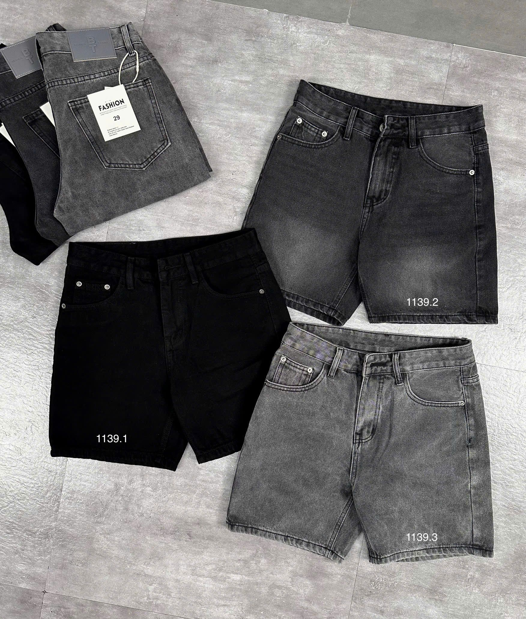 Quần short jeans xám trơn không giãn cao cấp Ms 1139.3