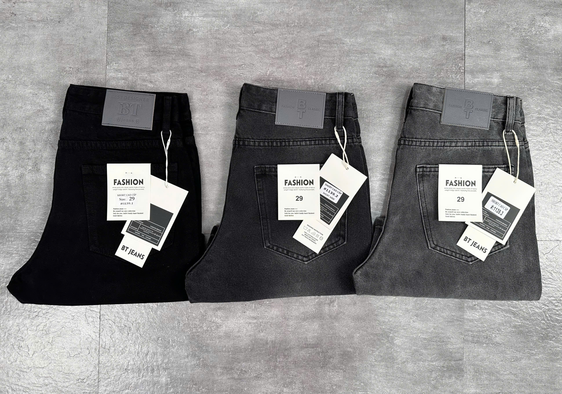 Quần short jeans xám trơn không giãn cao cấp Ms 1139.3