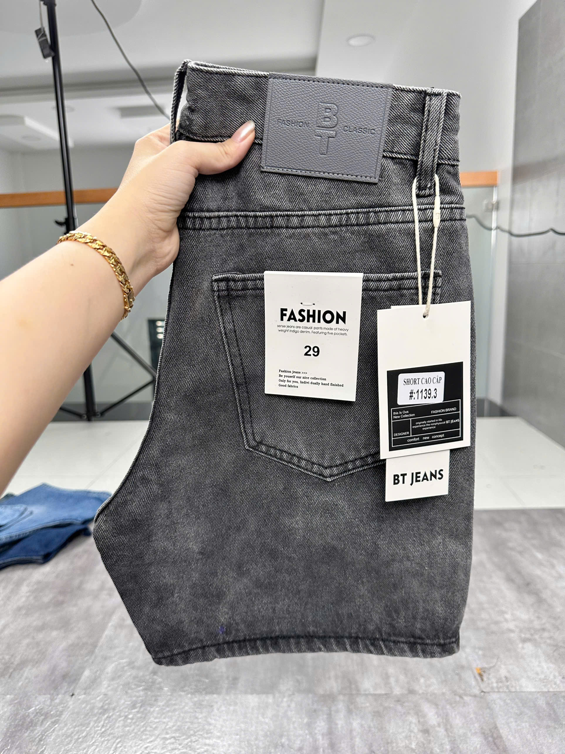 Quần short jeans xám trơn không giãn cao cấp Ms 1139.3