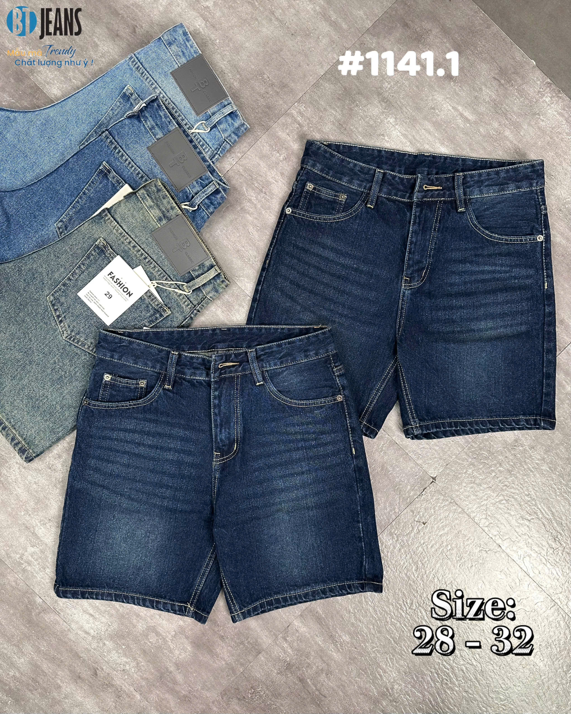 Quần short jeans xanh trơn không giãn cao cấp Ms 1141.1