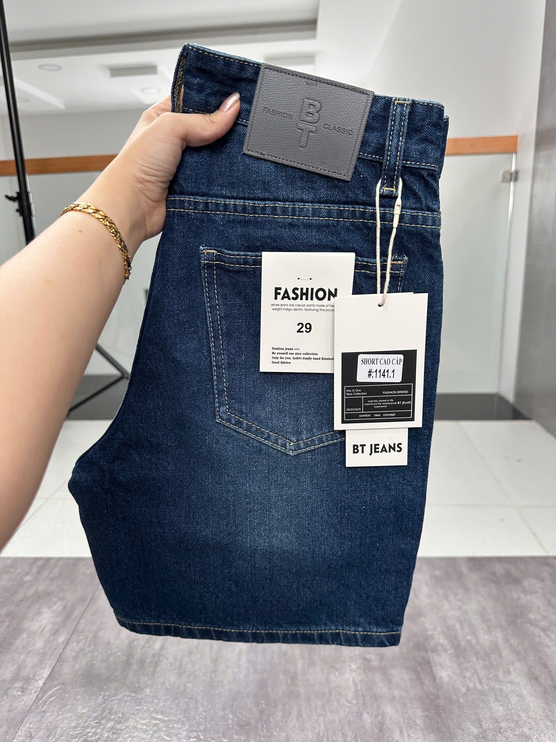 Quần short jeans xanh trơn không giãn cao cấp Ms 1141.1