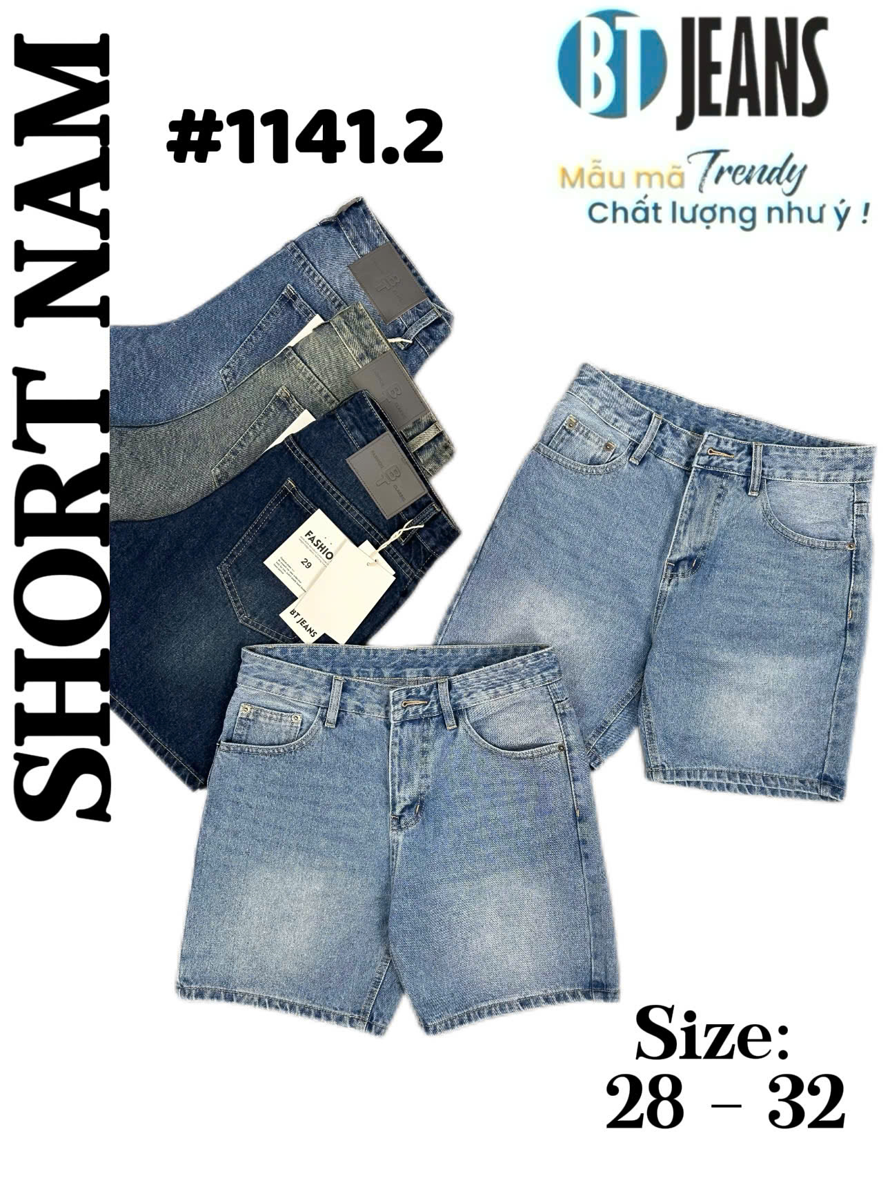 Quần short jeans xanh trơn không giãn cao cấp Ms 1141.2